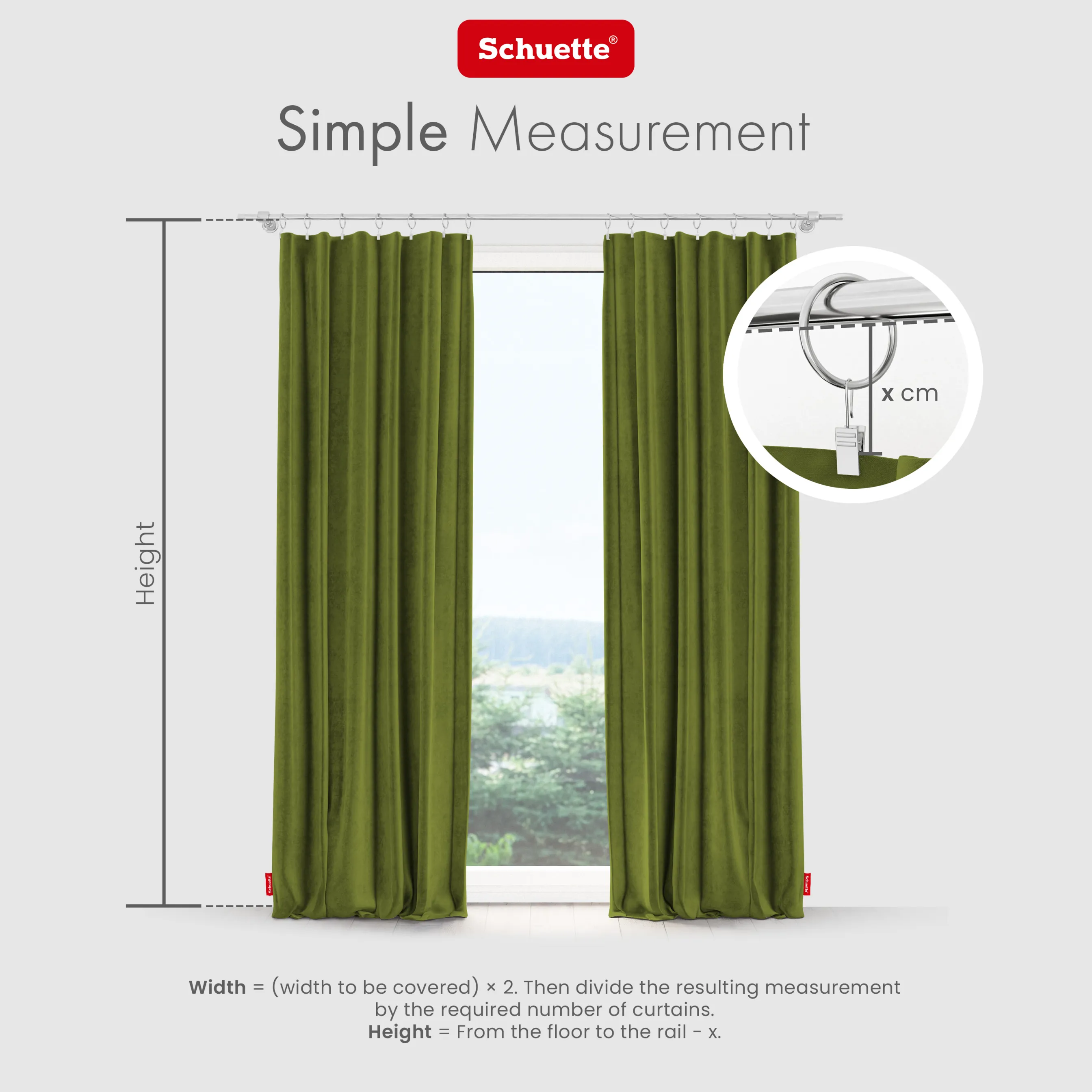 Schuette® Verdunkelungs-Vorhang Gardine mit Tunnelband nach Maß ● Millenium Velvet Kollektion: Olives Garden (Grün) ● 1 Stück ● Knitterfrei Pflegeleicht Thermo Blickdicht & stark Abdunkelnd