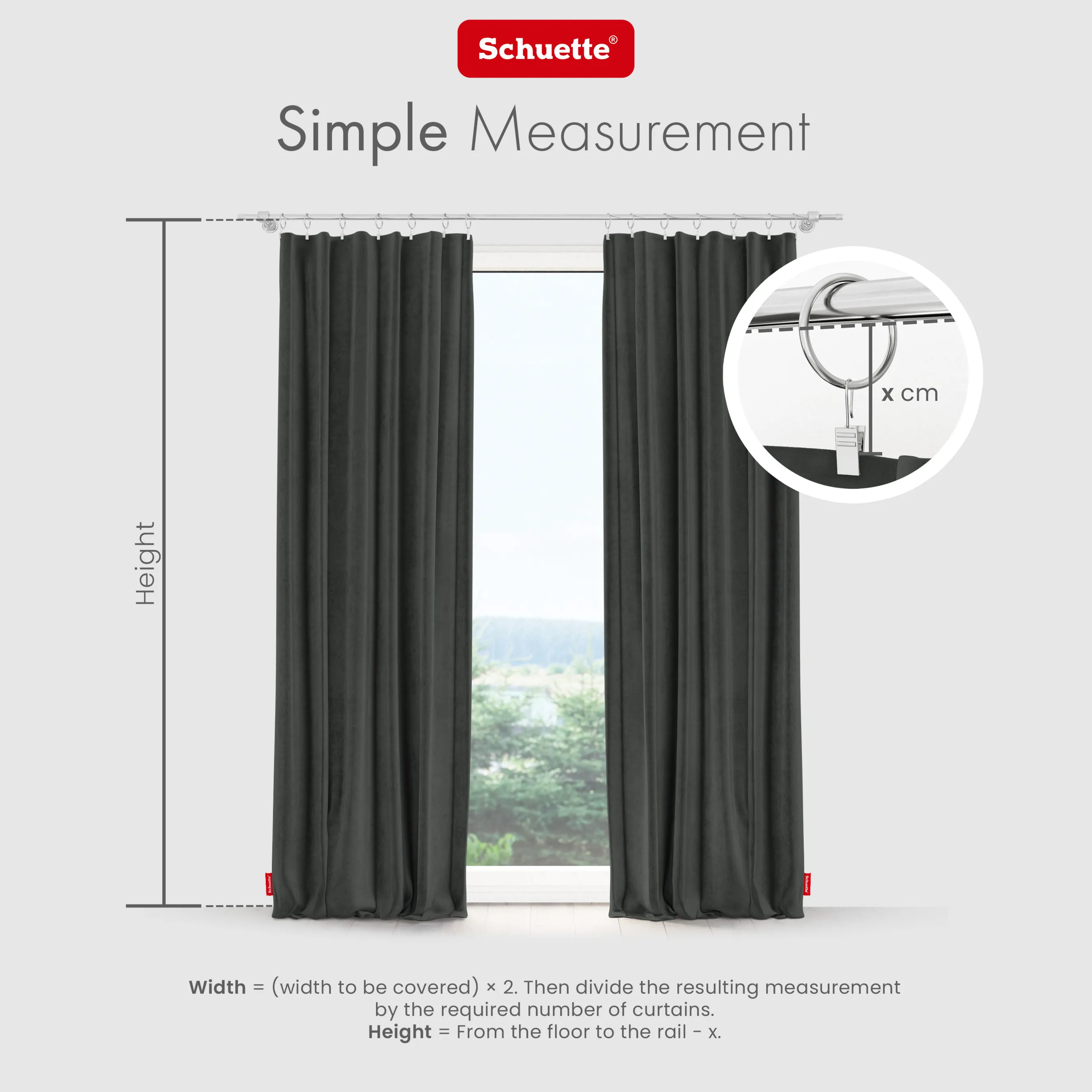 Schuette® Verdunkelungs-Vorhang Gardine mit Tunnelband nach Maß ● Millenium Velvet Kollektion: Dark Shadow (Grau) ● 1 Stück ● Knitterfrei Pflegeleicht Thermo Blickdicht & stark Abdunkelnd