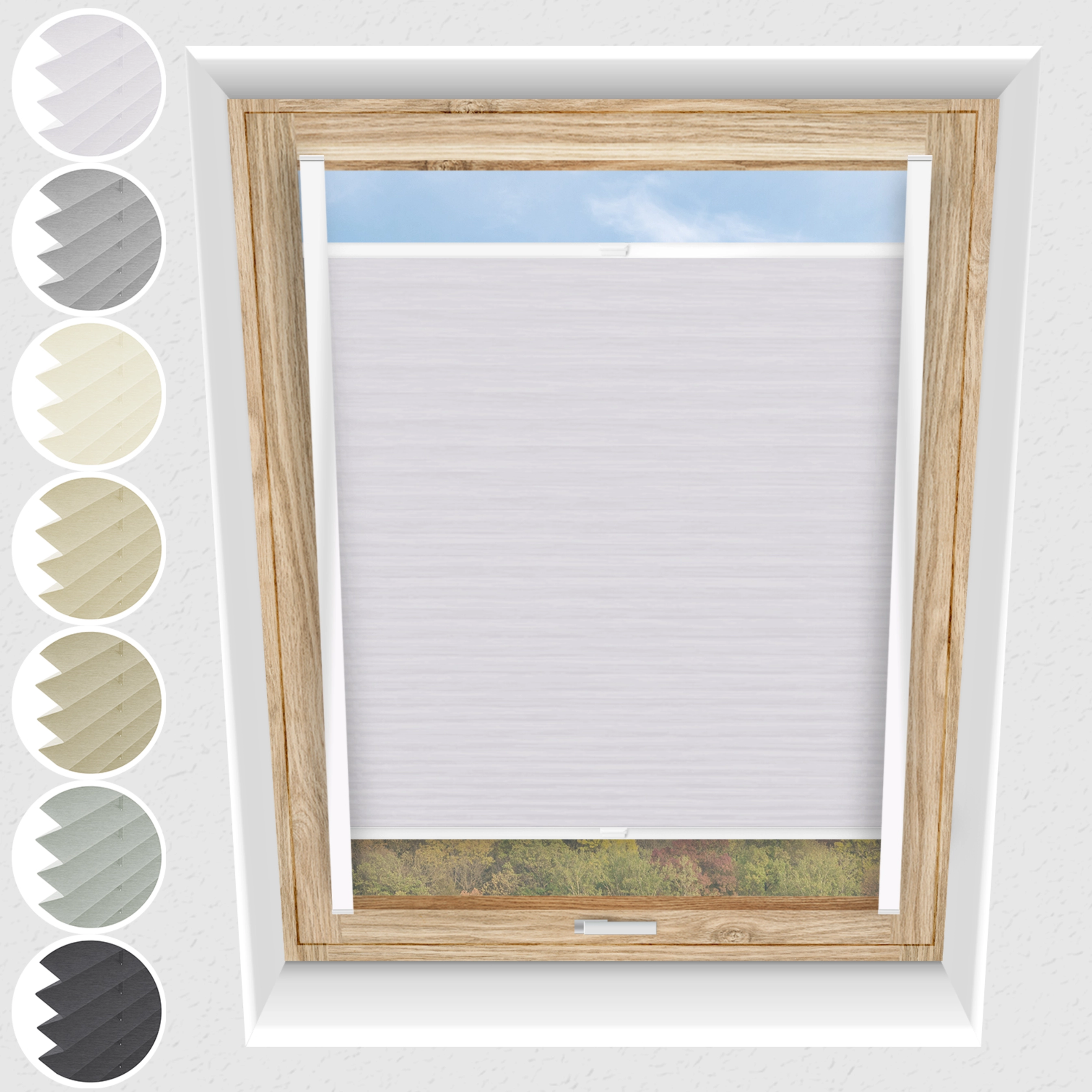 Schuette® Dachfenster Plissee nach Maß • Dolomite Kollektion: Cold Morning (Grau) • Profilfarbe: Weiß