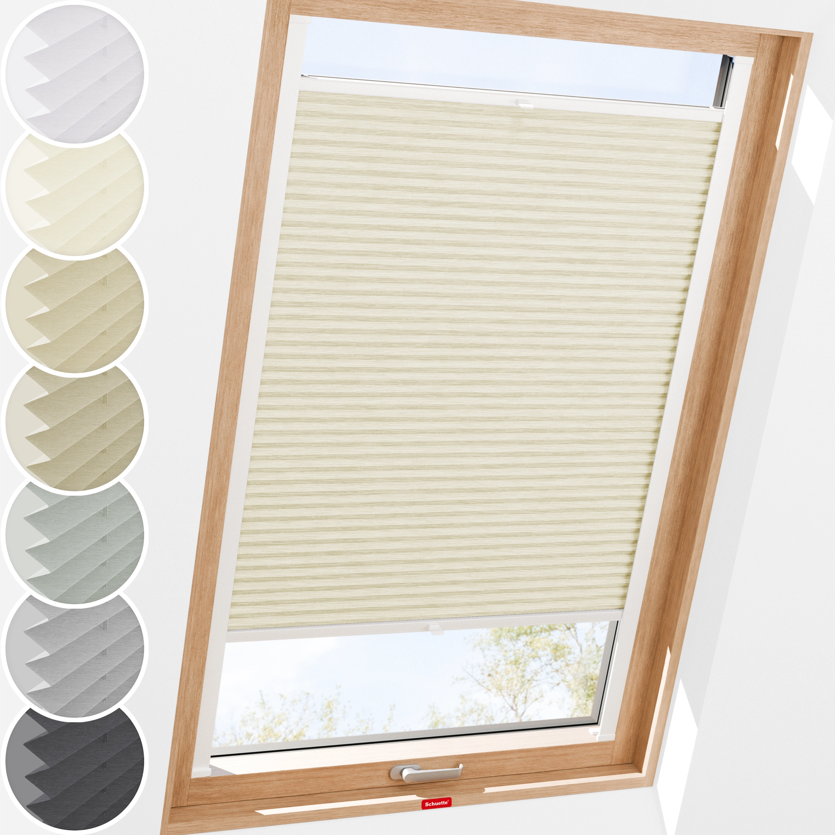 Schuette® Dachfenster Plissee nach Maß • Dolomite Kollektion: Wet Stand (Beige) • Profilfarbe: Weiß