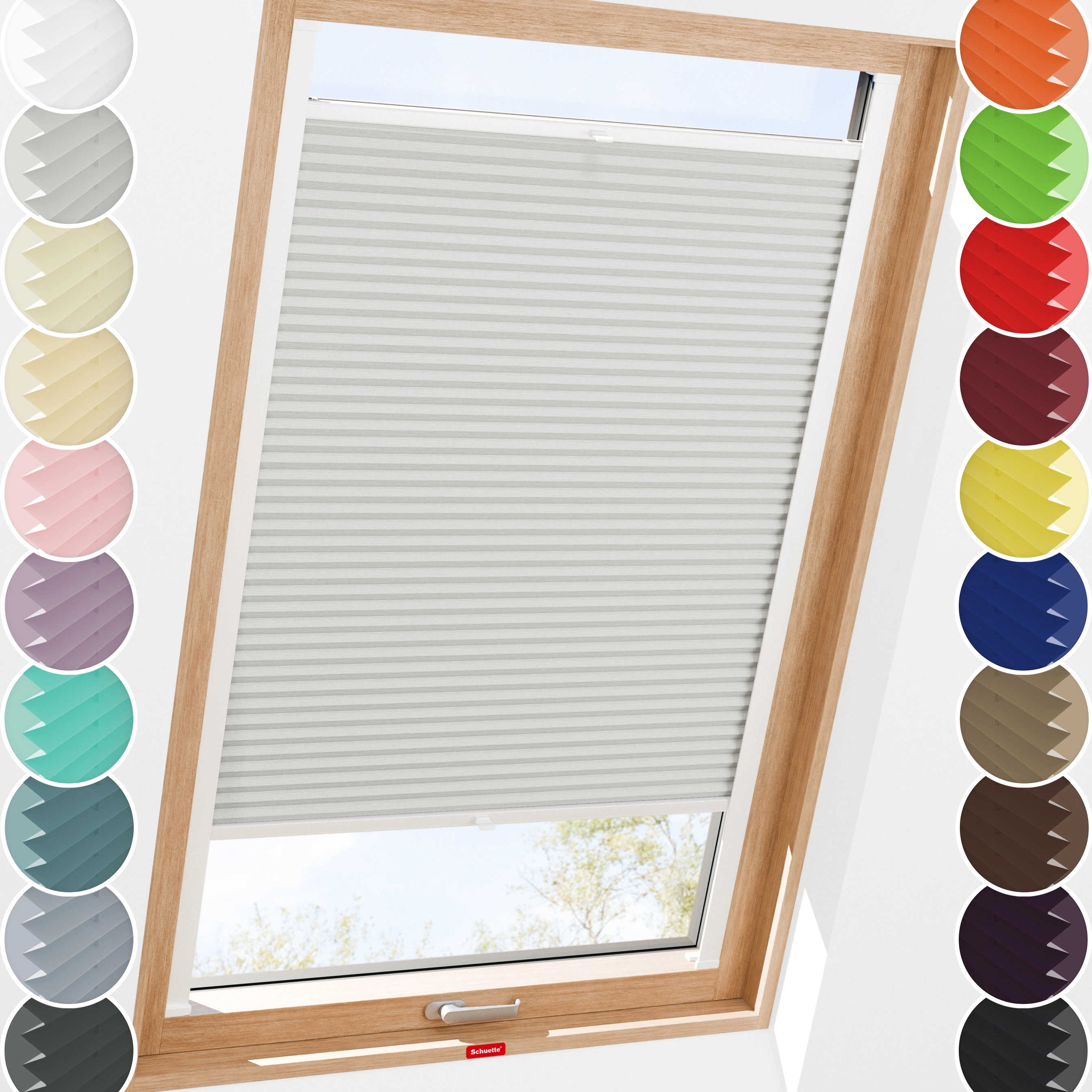 Schuette® Dachfenster Plissee nach Maß • Premium Kollektion: A Way Home (Silber) • Profilfarbe: Weiß