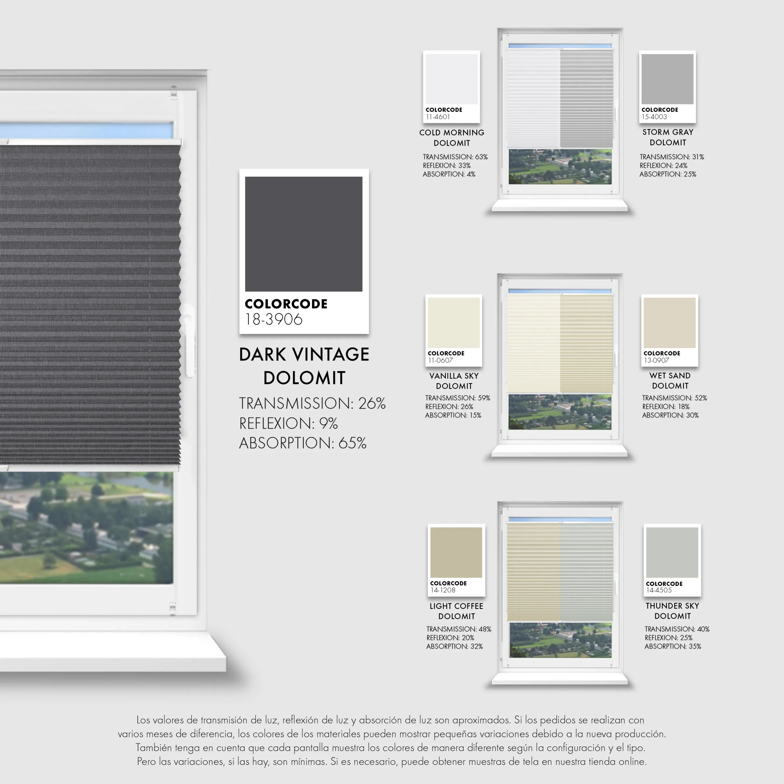 Schuette® Dachfenster Plissee nach Maß • Dolomite Kollektion: Storm Gray (Grau) • Profilfarbe: Walnuss