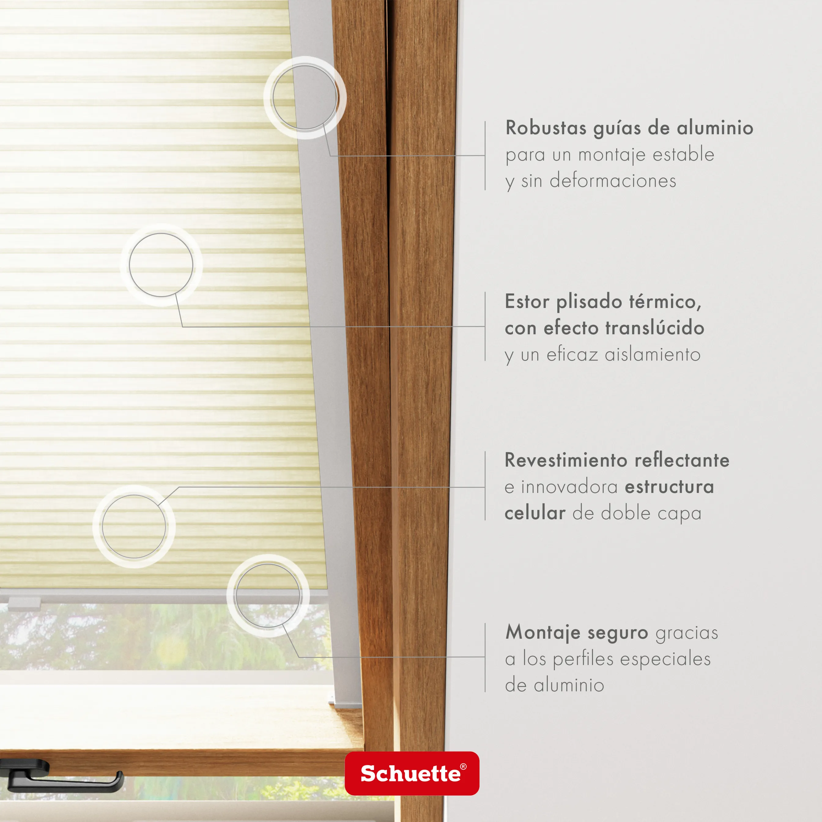 Schuette® Dachfenster Wabenplissee nach Maß • Thermo x Honey Kollektion: Butterlight (Beige) • Profilfarbe: Eiche