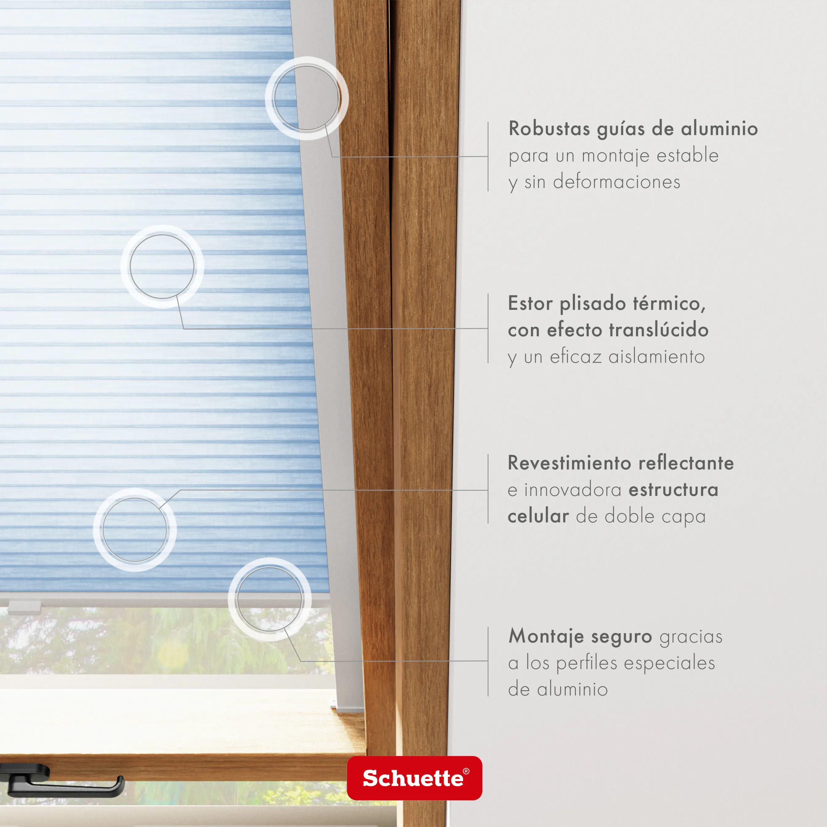 Schuette® Dachfenster Wabenplissee nach Maß • Thermo x Honey Kollektion: Ice Pop (Hellblau) • Profilfarbe: Braun