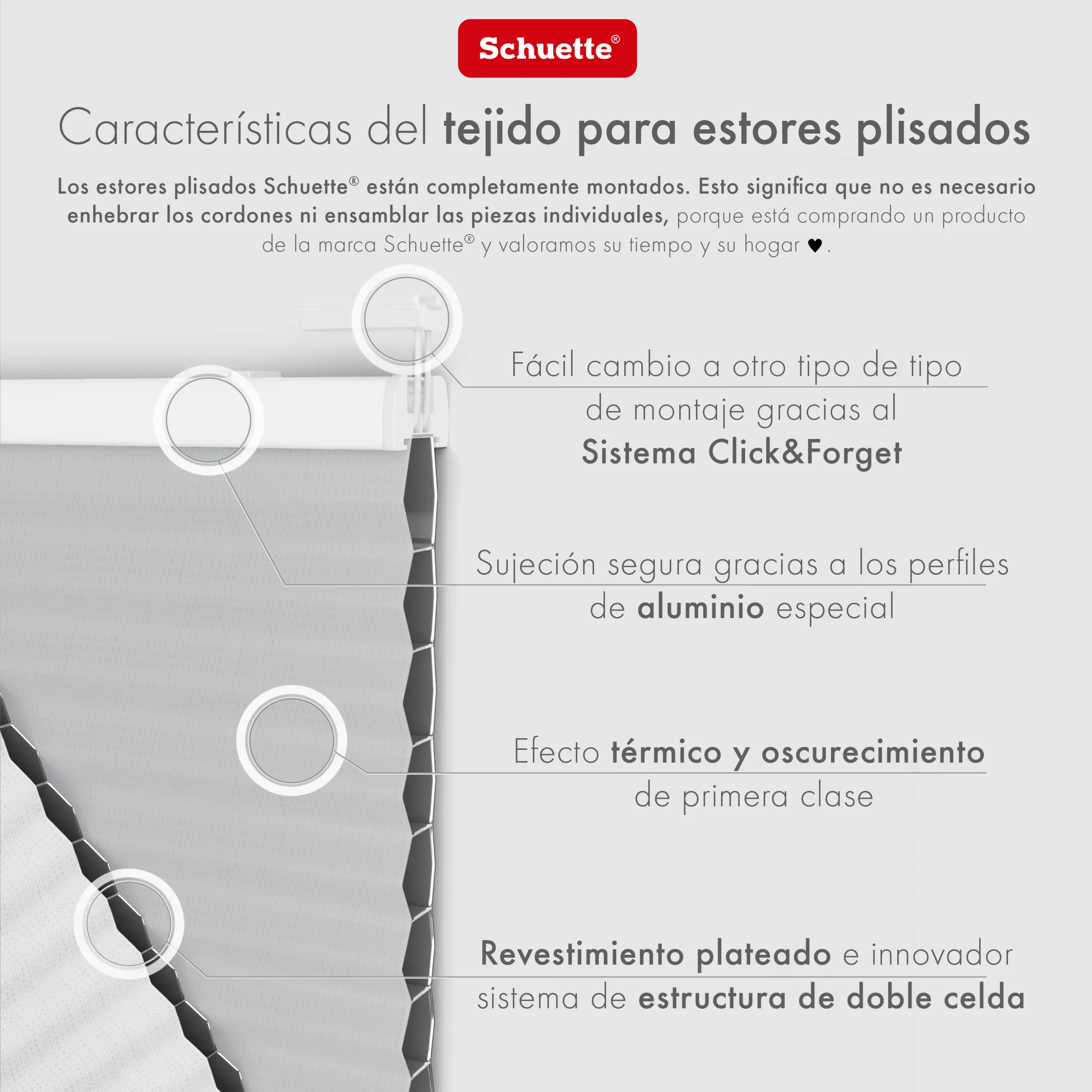 Schuette® Wabenplissee ohne Bohren nach Maß • Suprafix Klemmhalter “Incognito X" • Honey Kollektion: Skyfall (Hellgrau) • Profilfarbe: Eiche