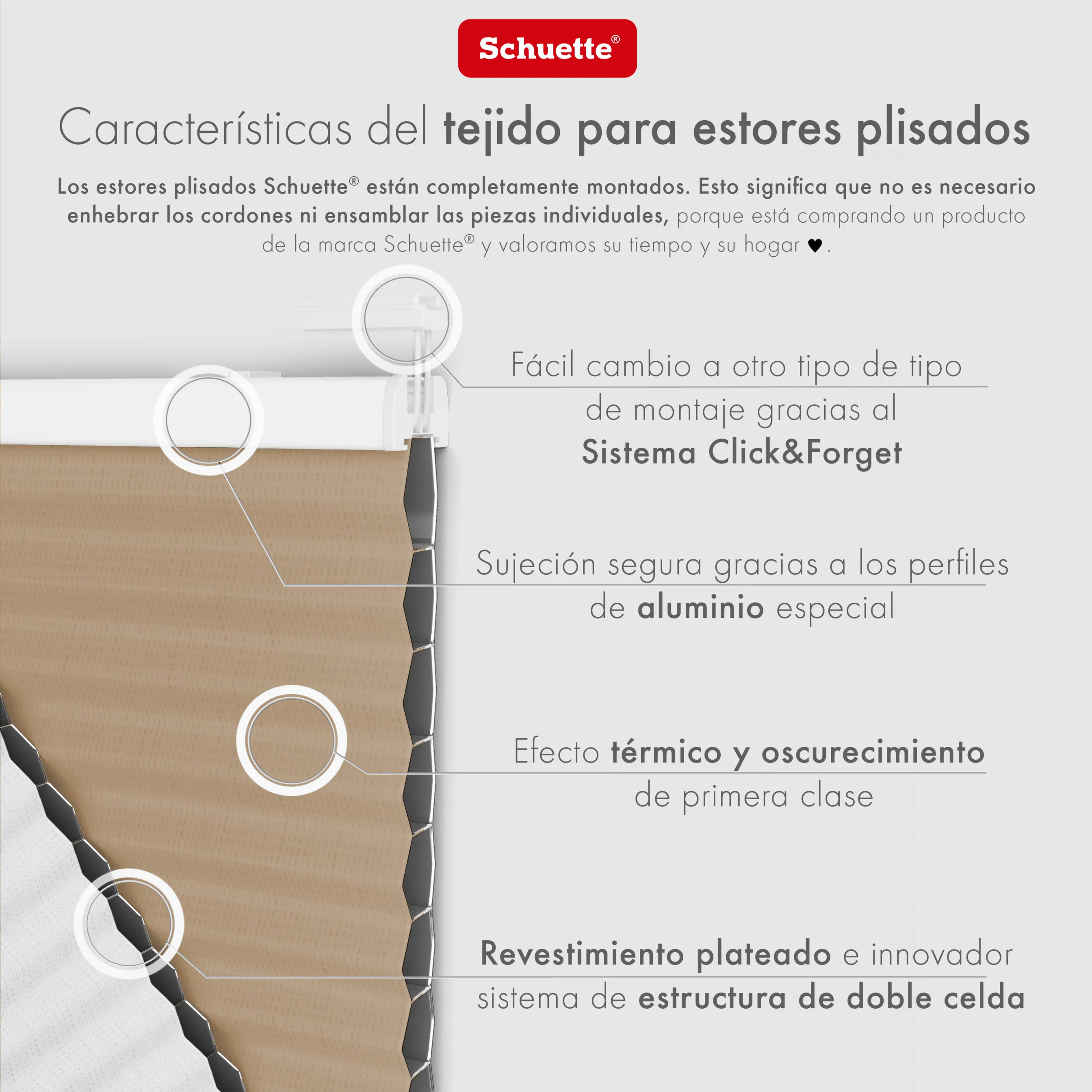 Schuette® Wabenplissee mit Bohren nach Maß • Suprafix "Double 2in1" Schraub- & Klemmhalter• Honey Kollektion: Honeywood (Sand) • Profilfarbe: Walnuss