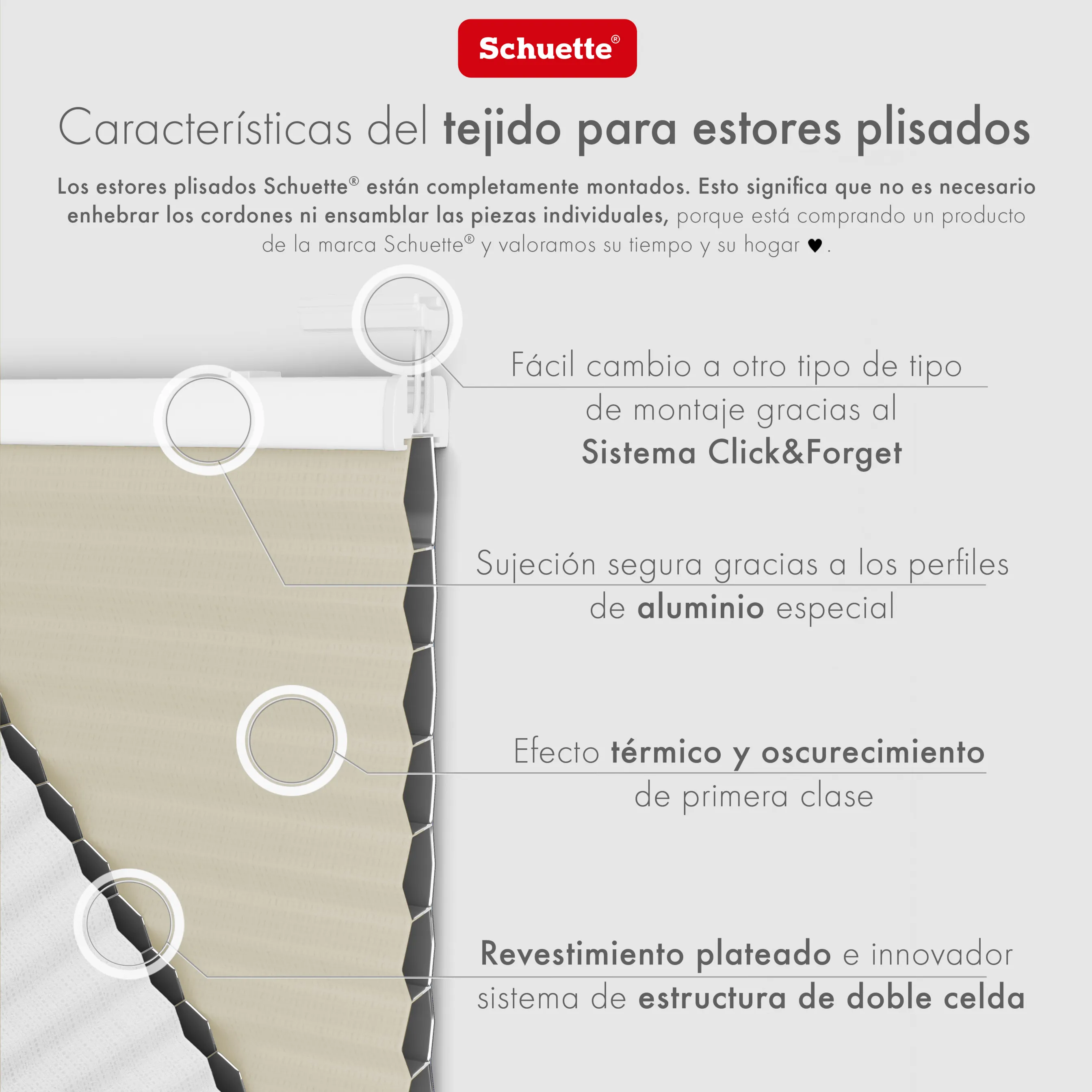 Schuette® Wabenplissee ohne Bohren nach Maß • Klebehalter & Schraubhalter 2in1 Set "Letsbond" • Honey Kollektion: Belgian Waffle (Creme) • Profilfarbe: Silber