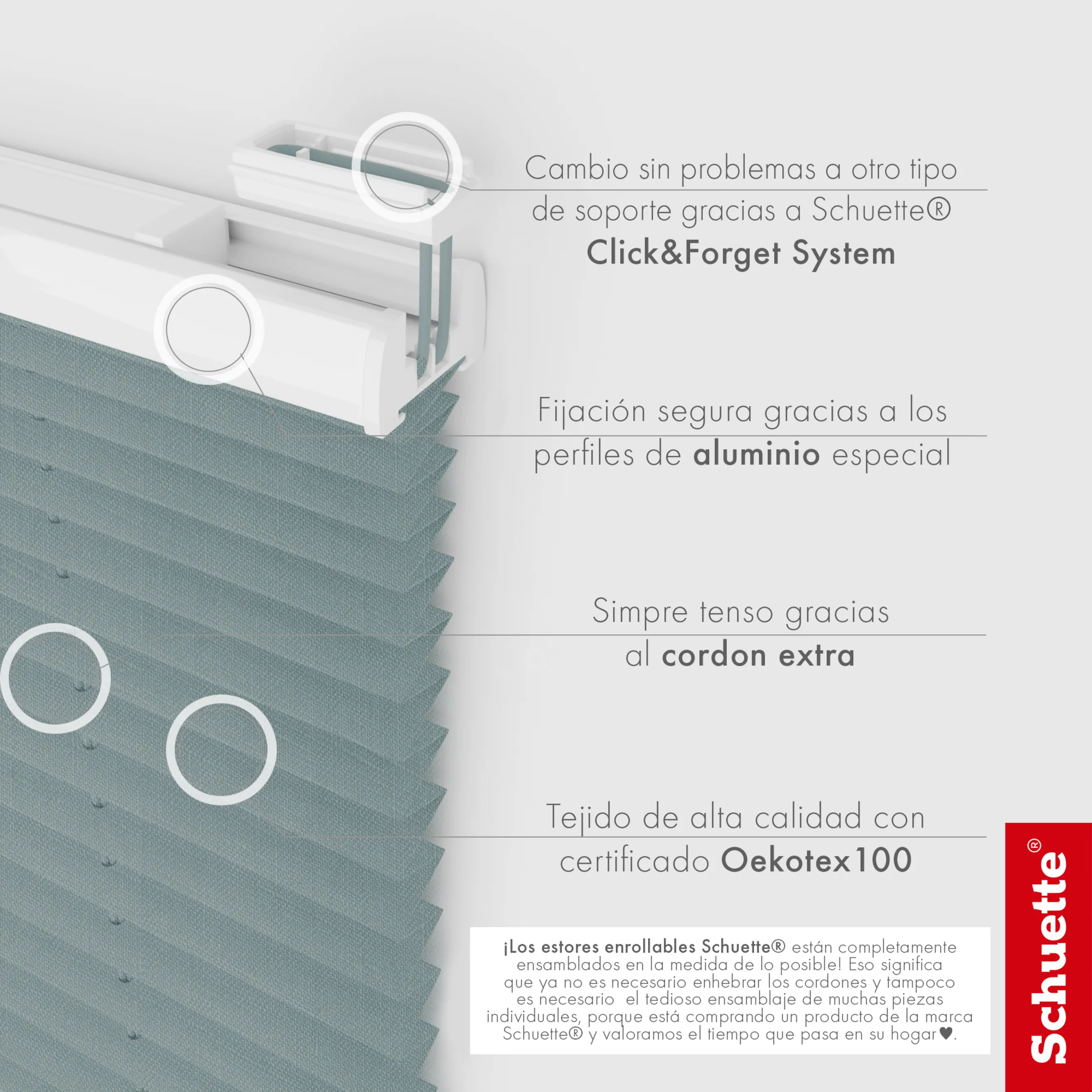 Schuette® Plissee mit Bohren nach Maß • Suprafix "Double 2in1" Schraub- & Klemmhalter • Melange Kollektion: Rocky Mountain (Grau) • Profilfarbe: Silber