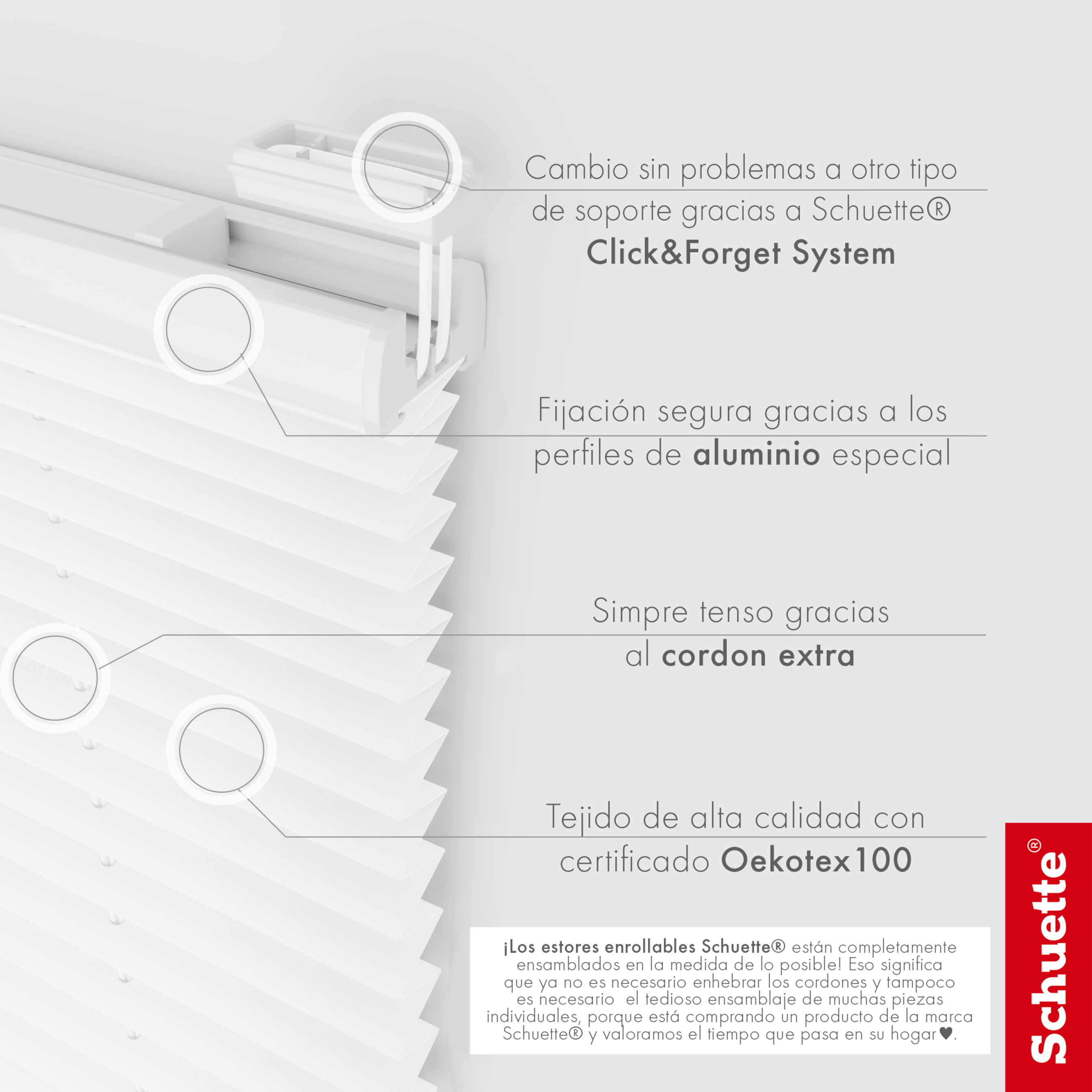 Schuette® Plissee mit Bohren nach Maß • Suprafix Halterungen “Mit Bohren” •  Premium Kollektion: White Day (Weiß) • Profilfarbe: Walnuss