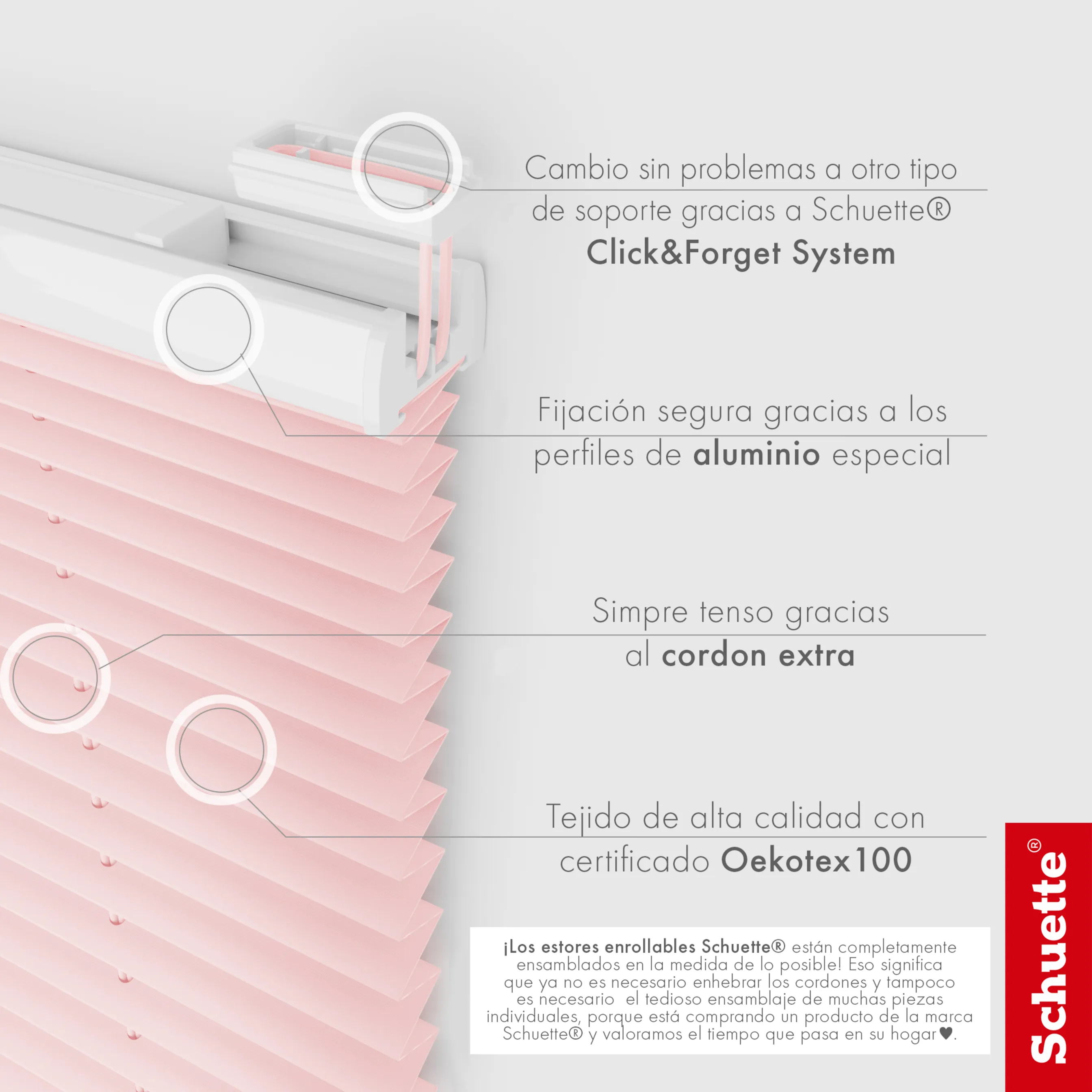 Schuette® Plissee ohne Bohren nach Maß • Suprafix Klemmhalter "X" • Premium Kollektion: Powdered Rose (Rosa) • Profilfarbe: Weiß