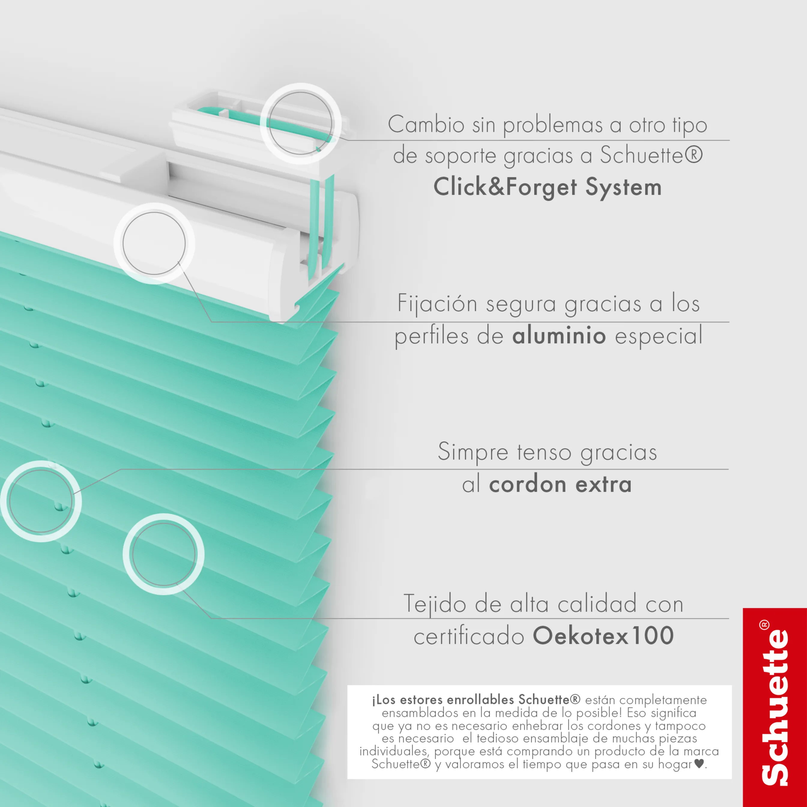 Schuette® Plissee mit Bohren nach Maß • Suprafix "Double 2in1" Schraub- & Klemmhalter • Premium Kollektion: Blue Ocean (Türkis) • Profilfarbe: Braun