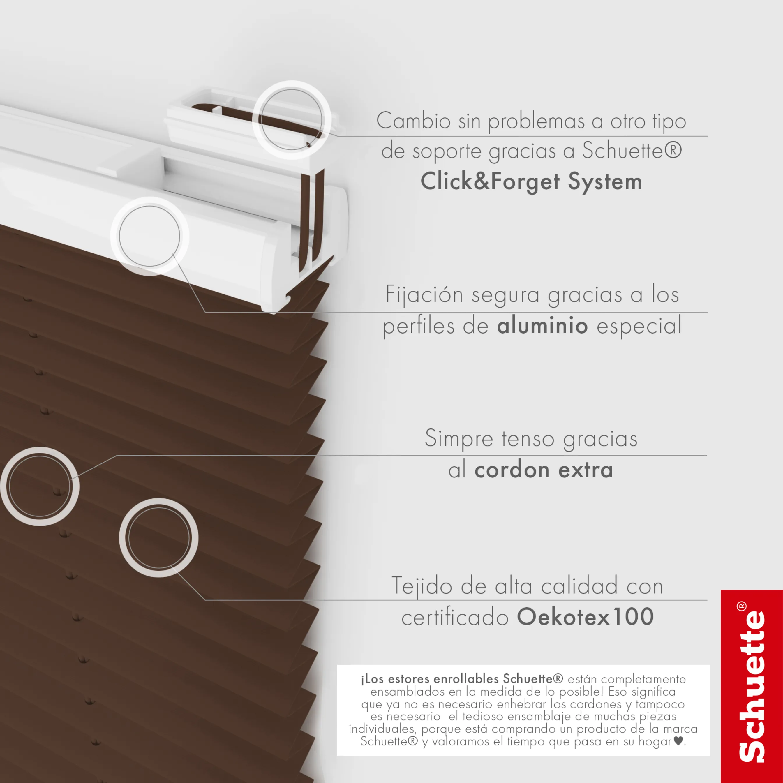Schuette® Plissee mit Bohren nach Maß • Suprafix "Double 2in1" Schraub- & Klemmhalter • Premium Kollektion: Hot Chocolate (Dunkelbraun) • Profilfarbe: Weiß