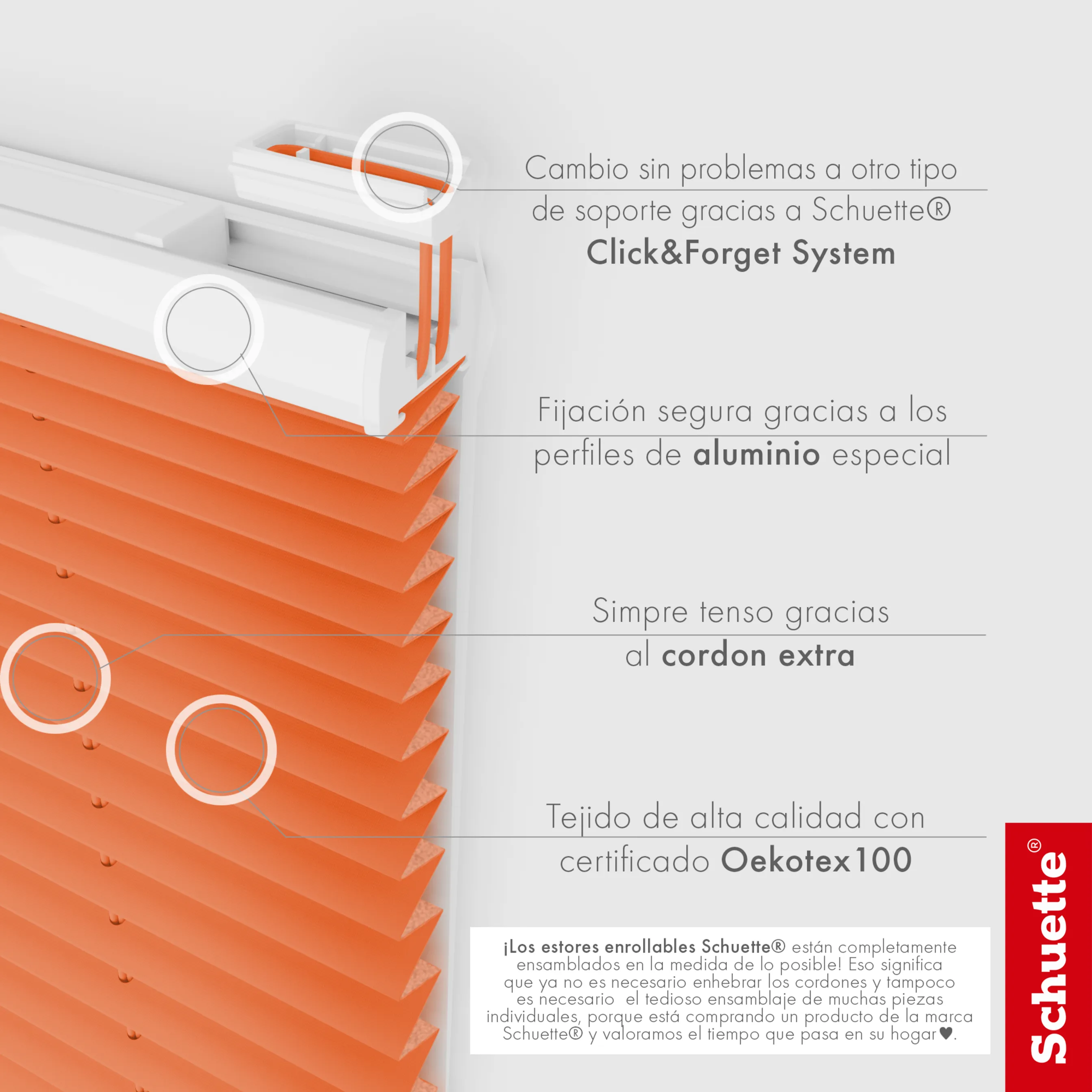 Schuette® Plissee ohne Bohren nach Maß • Suprafix Halterung “Zum Kleben” • Thermo Kollektion: Peach (Orange) • Profilfarbe: Weiß