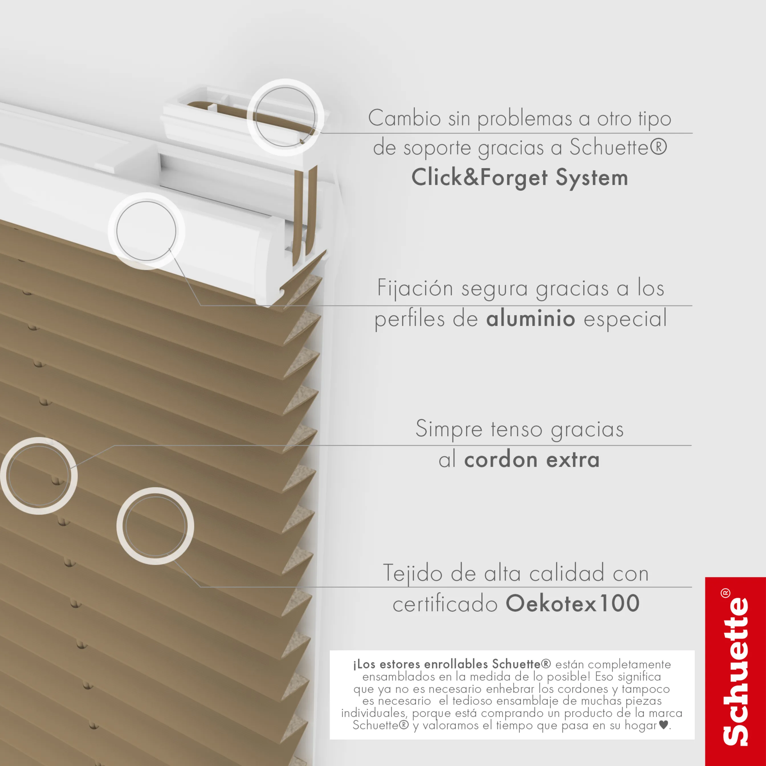 Schuette® Dachfenster Plissee nach Maß • Thermo Kollektion: Mocha Dream (Hellbraun) • Profilfarbe: Silber