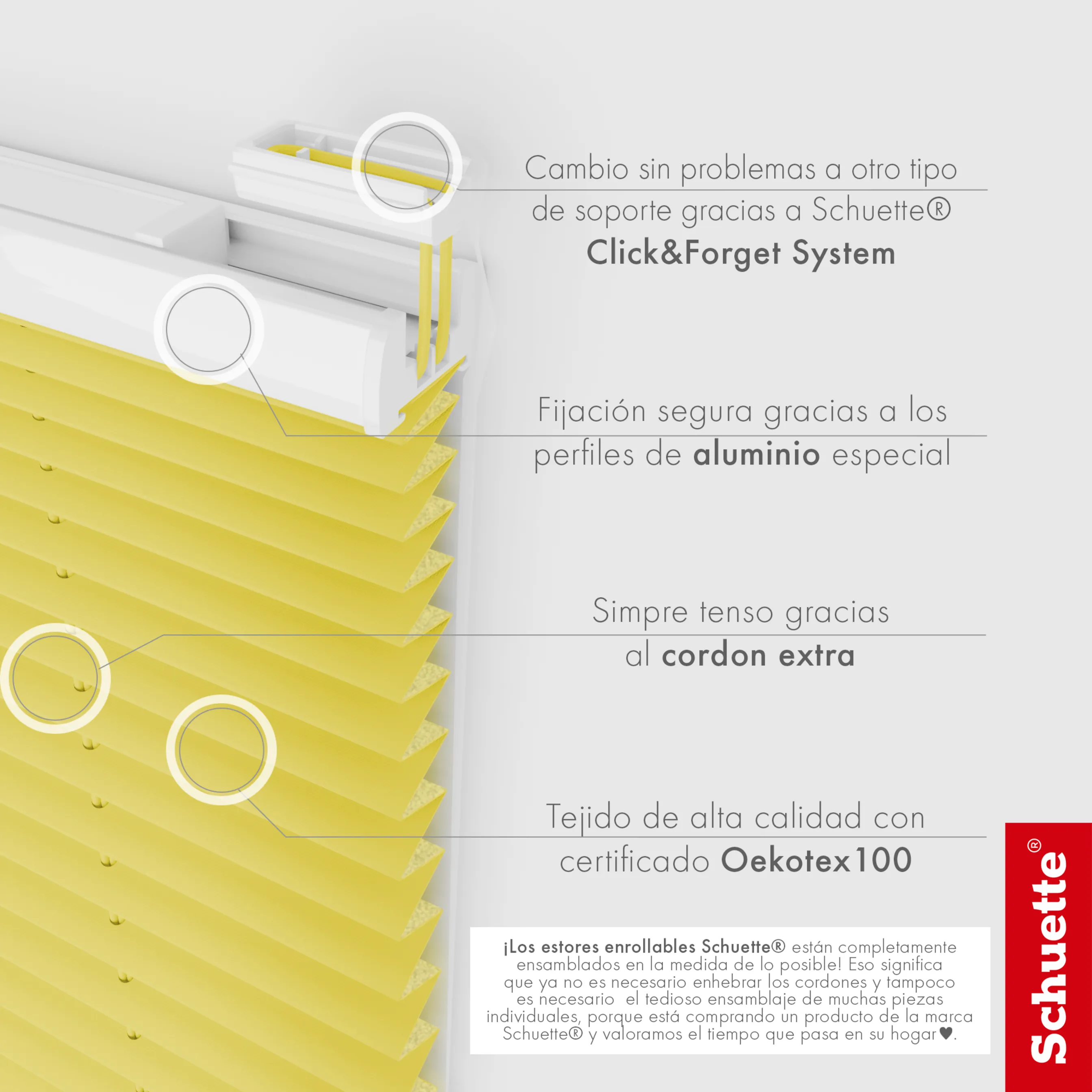 Schuette® Plissee ohne Bohren nach Maß • Suprafix Halterung “Zum Kleben” • Thermo Kollektion: Sunflower (Gelb) • Profilfarbe: Silber