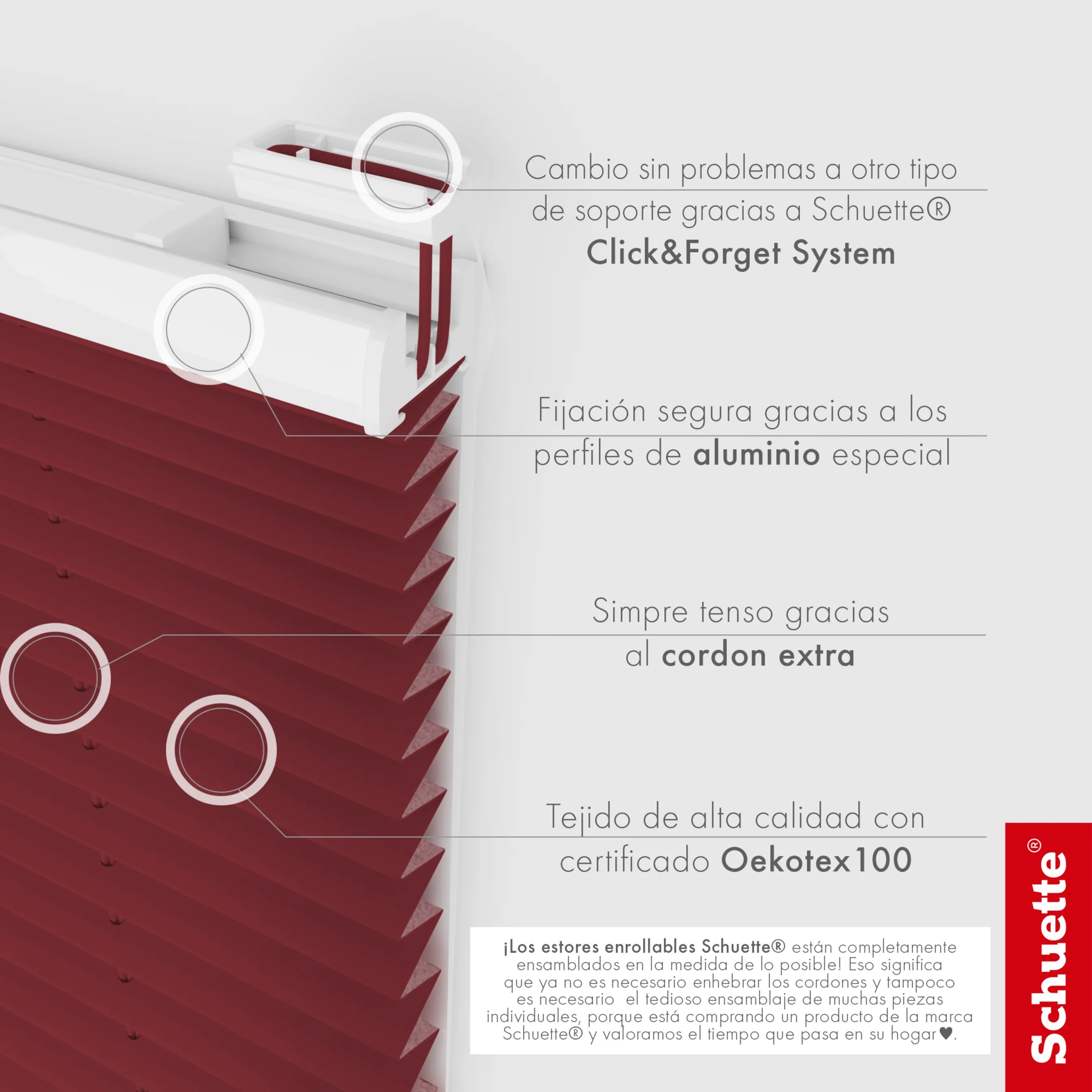 Schuette® Plissee ohne Bohren nach Maß • Suprafix Klemmhalter “Incognito X" • Thermo Kollektion: Scarlet Wine (Rot) • Profilfarbe: Anthrazit