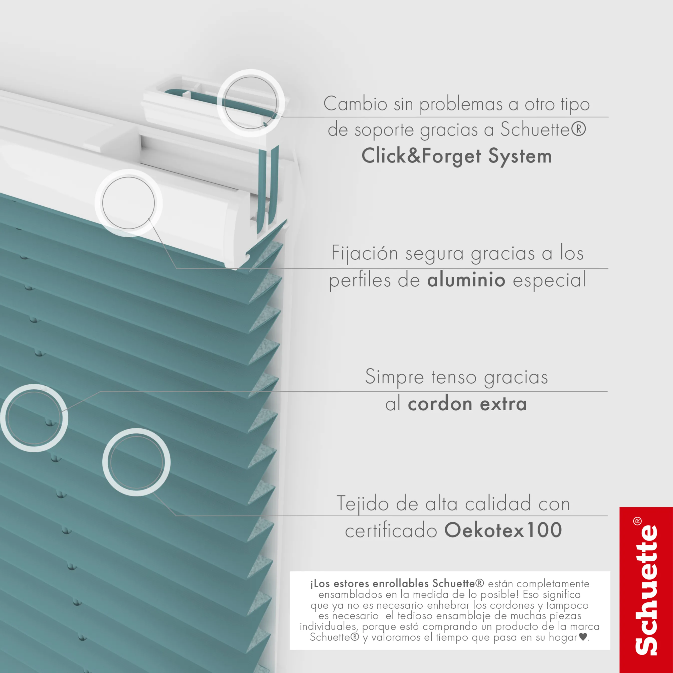 Schuette® Plissee ohne Bohren nach Maß • Suprafix Halterung “Zum Kleben” • Thermo Kollektion: Teal Aura (Türkis) • Profilfarbe: Eiche