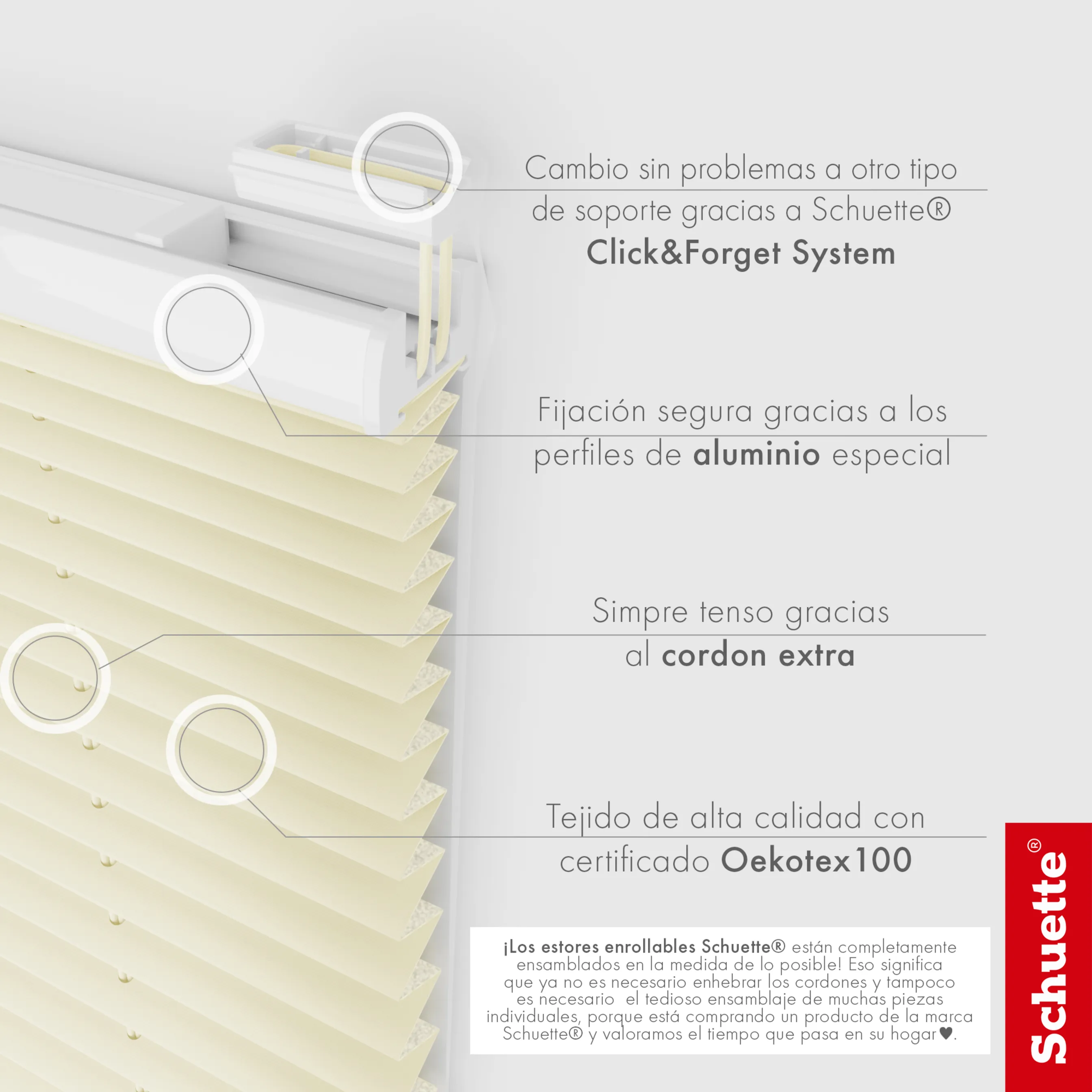 Schuette® Plissee ohne Bohren nach Maß • Suprafix Halterung “Zum Kleben” • Thermo Kollektion: Sandstone (Beige) • Profilfarbe: Braun