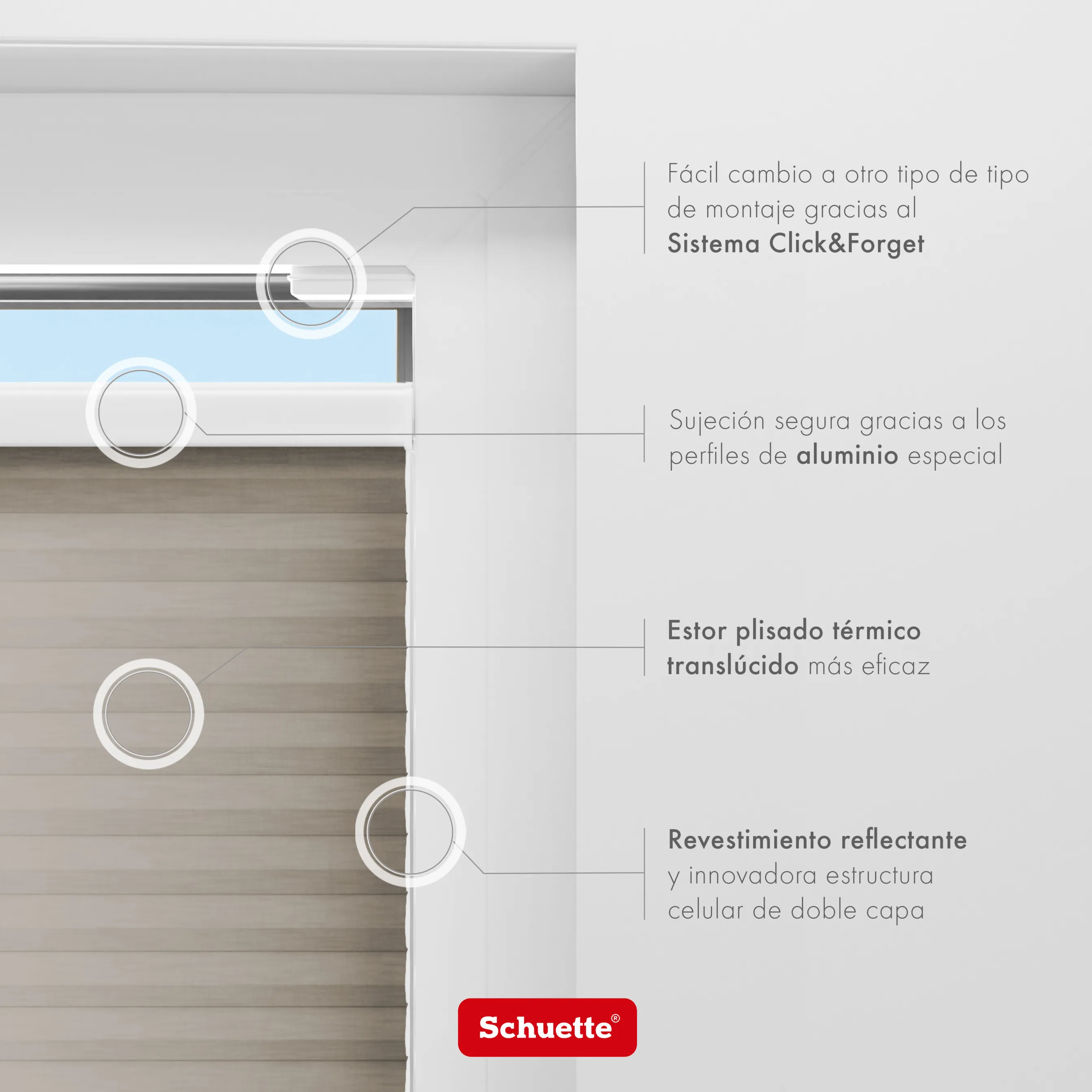 Schuette® Wabenplissee ohne Bohren nach Maß • Suprafix Klemmhalter “Incognito X" • Thermo x Honey Kollektion: Truffle Dust (Taupe) • Profilfarbe: Braun