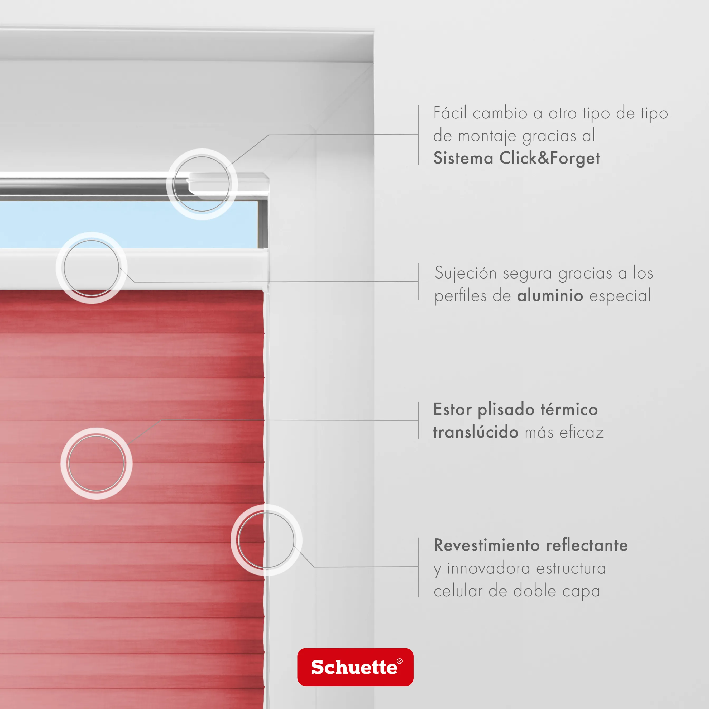 Schuette® Wabenplissee mit Bohren nach Maß • Suprafix "Double 2in1" Schraub- & Klemmhalter • Thermo x Honey Kollektion: Cherrished (Rot) • Profilfarbe: Braun
