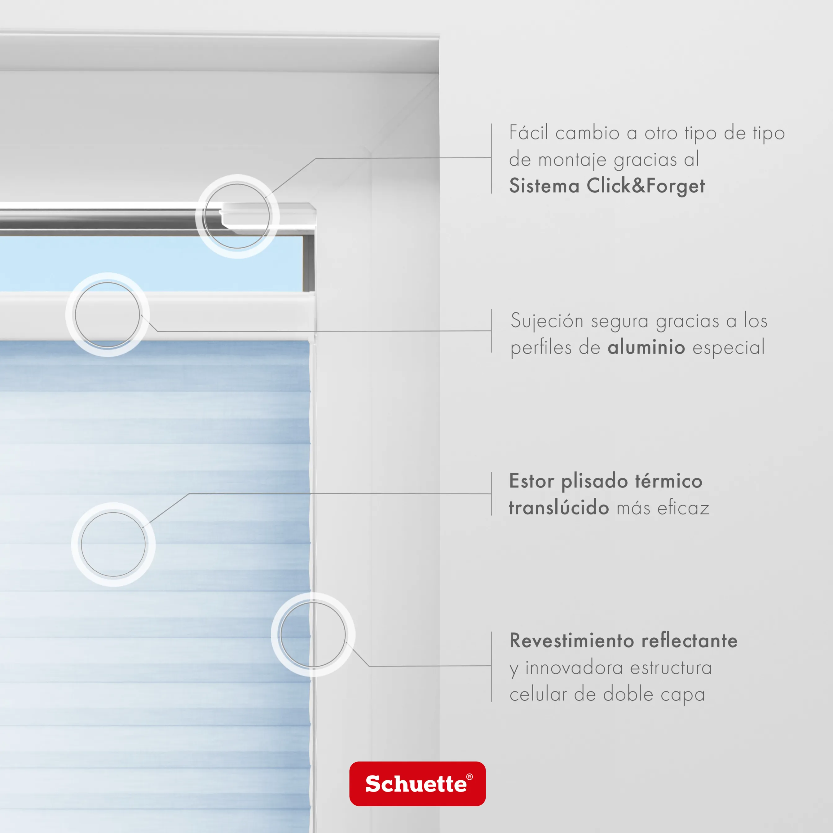 Schuette® Wabenplissee ohne Bohren nach Maß • Suprafix Klemmhalter “Incognito X" • Thermo x Honey Kollektion: Ice Pop (Hellblau) • Profilfarbe: Weiß