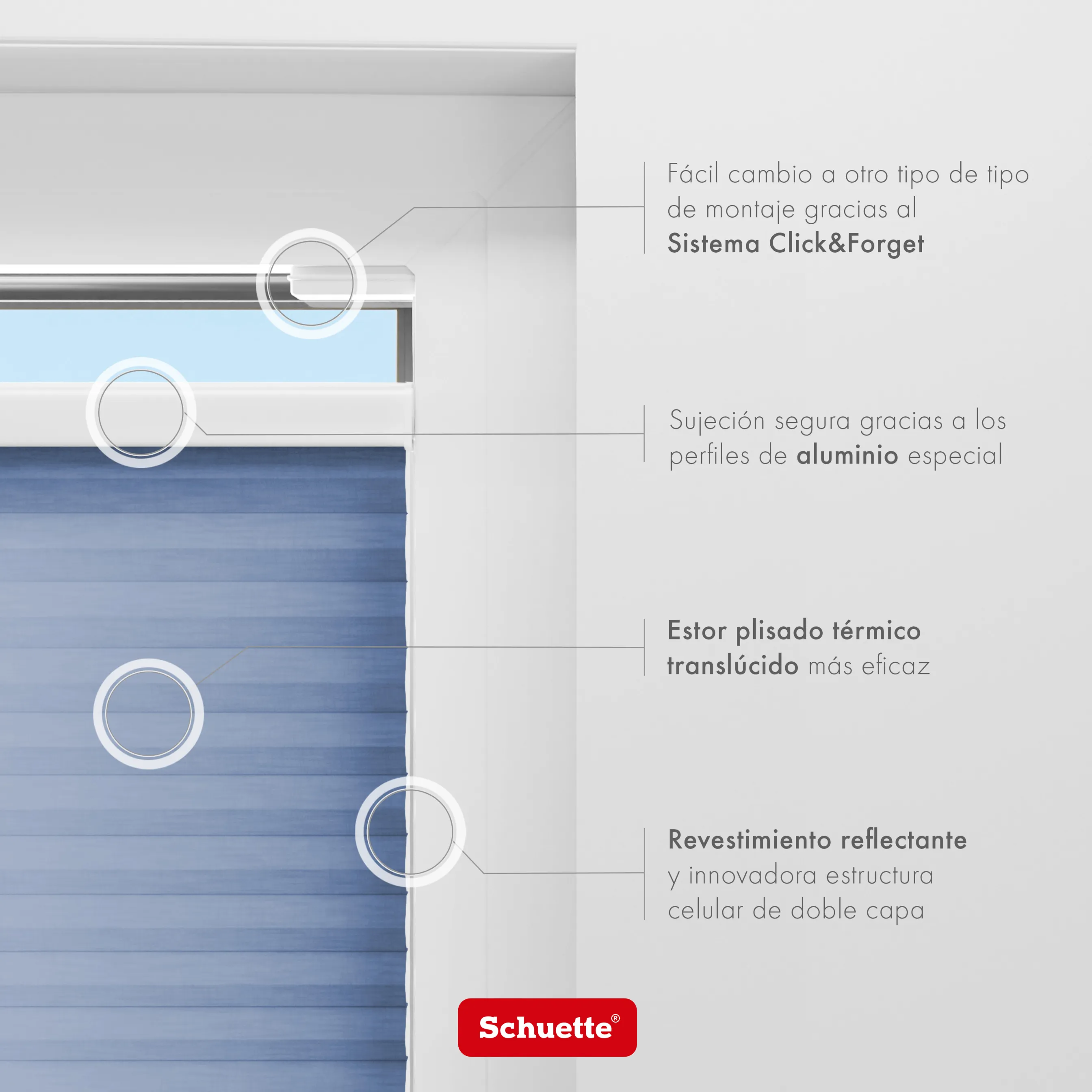 Schuette® Wabenplissee ohne Bohren nach Maß • Klebehalter & Schraubhalter 2in1 Set "Letsbond" Transparent • Thermo x Honey Kollektion: Blue Velvet (Blau) • Profilfarbe: Anthrazit