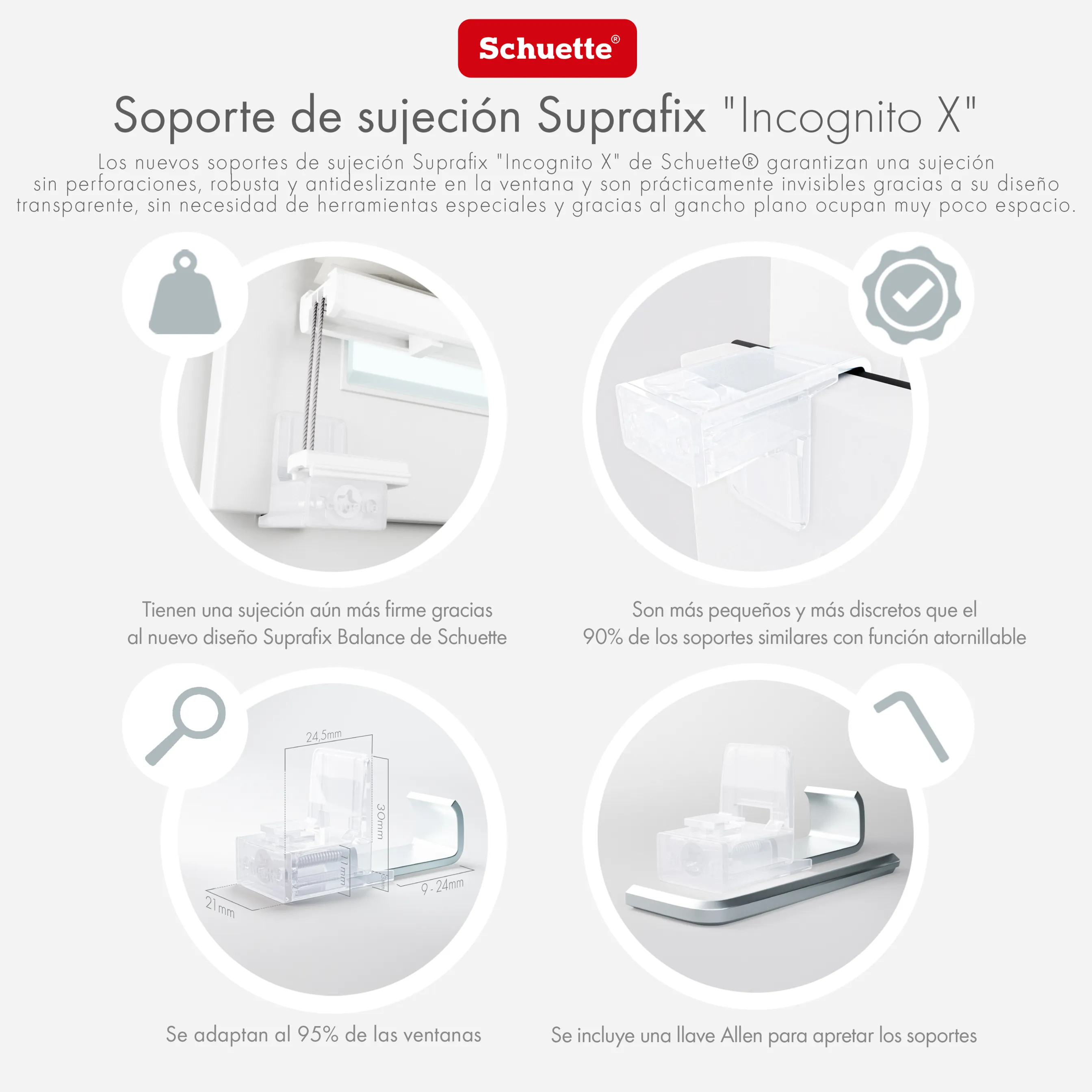 Schuette® Plissee ohne Bohren nach Maß • Suprafix Klemmhalter “Incognito X" • Melange Kollektion: On The Road (Grau) • Profilfarbe: Walnuss