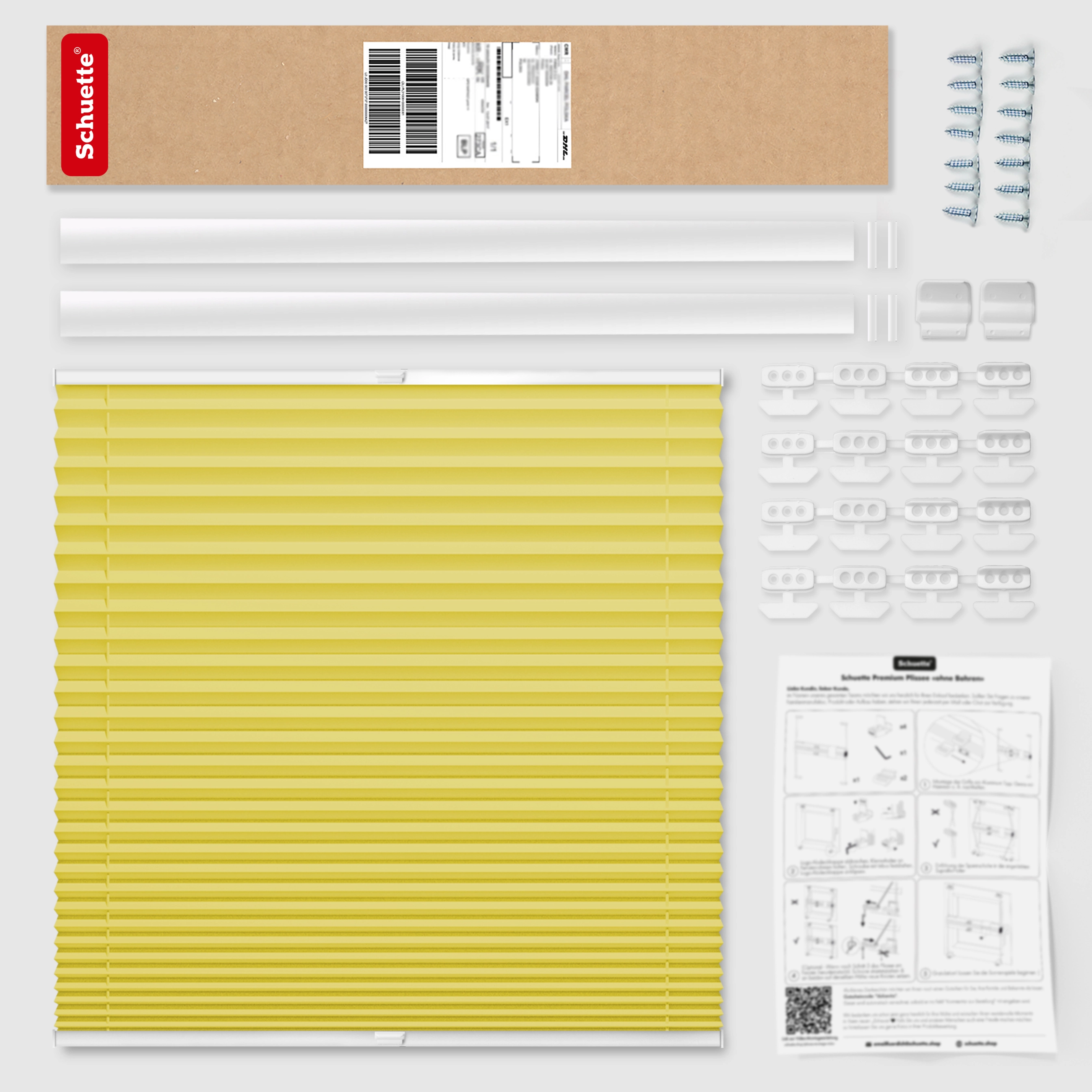 Schuette® Dachfenster Plissee nach Maß • Premium Kollektion: Summer Time (Gelb) • Profilfarbe: Weiß