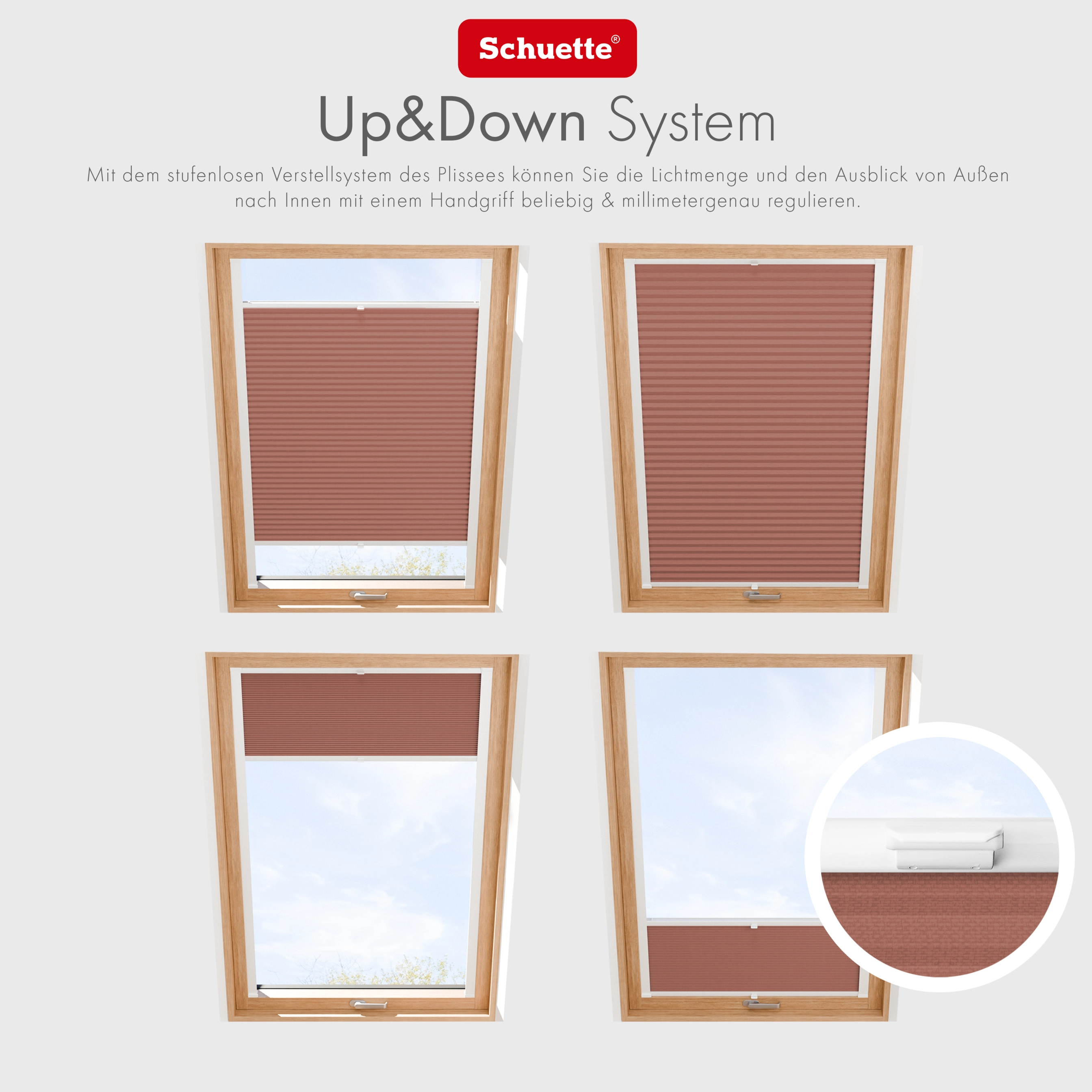 Schuette® Dachfenster Wabenplissee nach Maß • Honey Kollektion: Poppy Petal (Dunkelrot) • Profilfarbe: Weiß