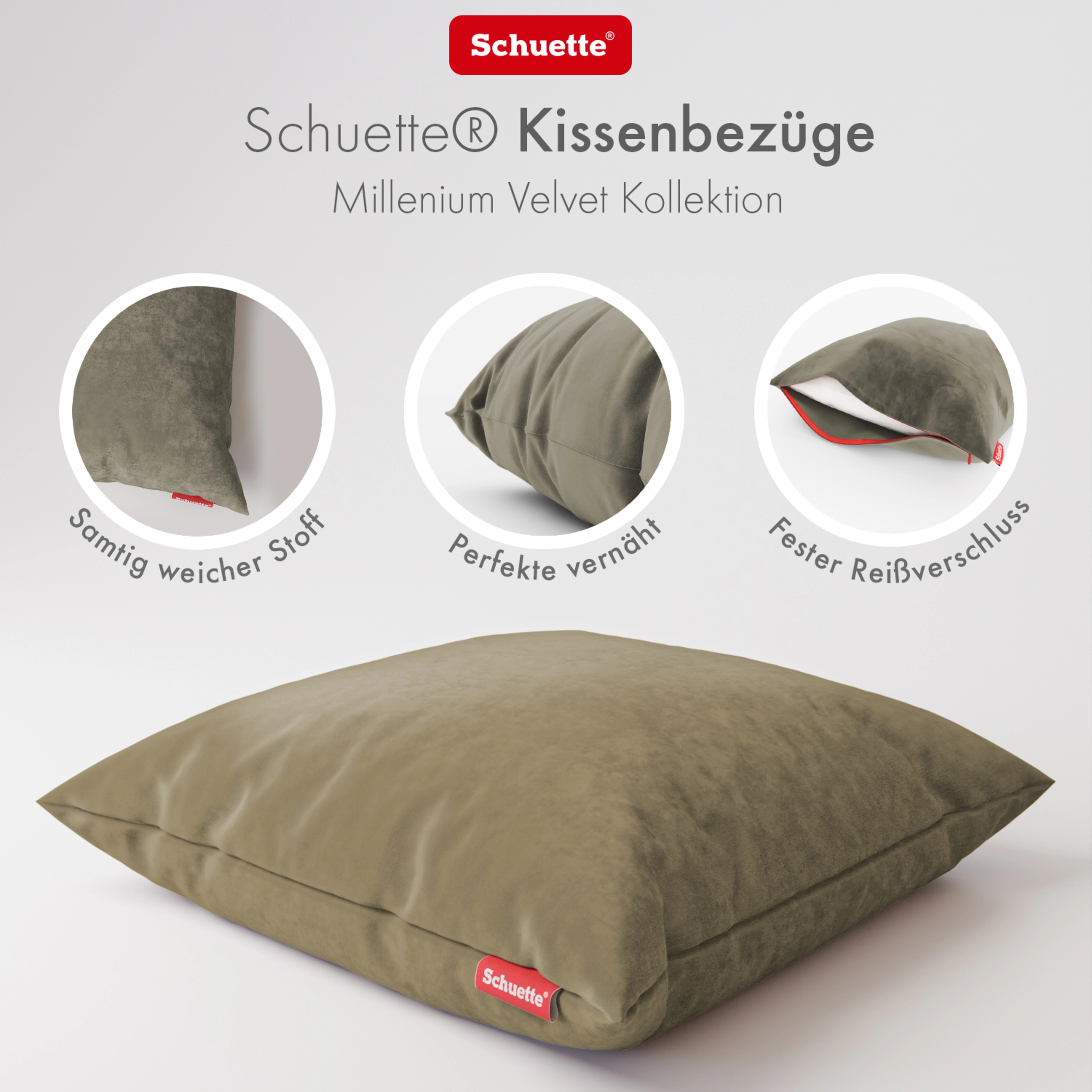 Schuette® Dekorativer Kissenbezug aus Samt mit verdecktem Reißverschluss • Millenium Velvet Kollektion: Brown Teddy (Beige) • Knitterfrei • Kuschelweich