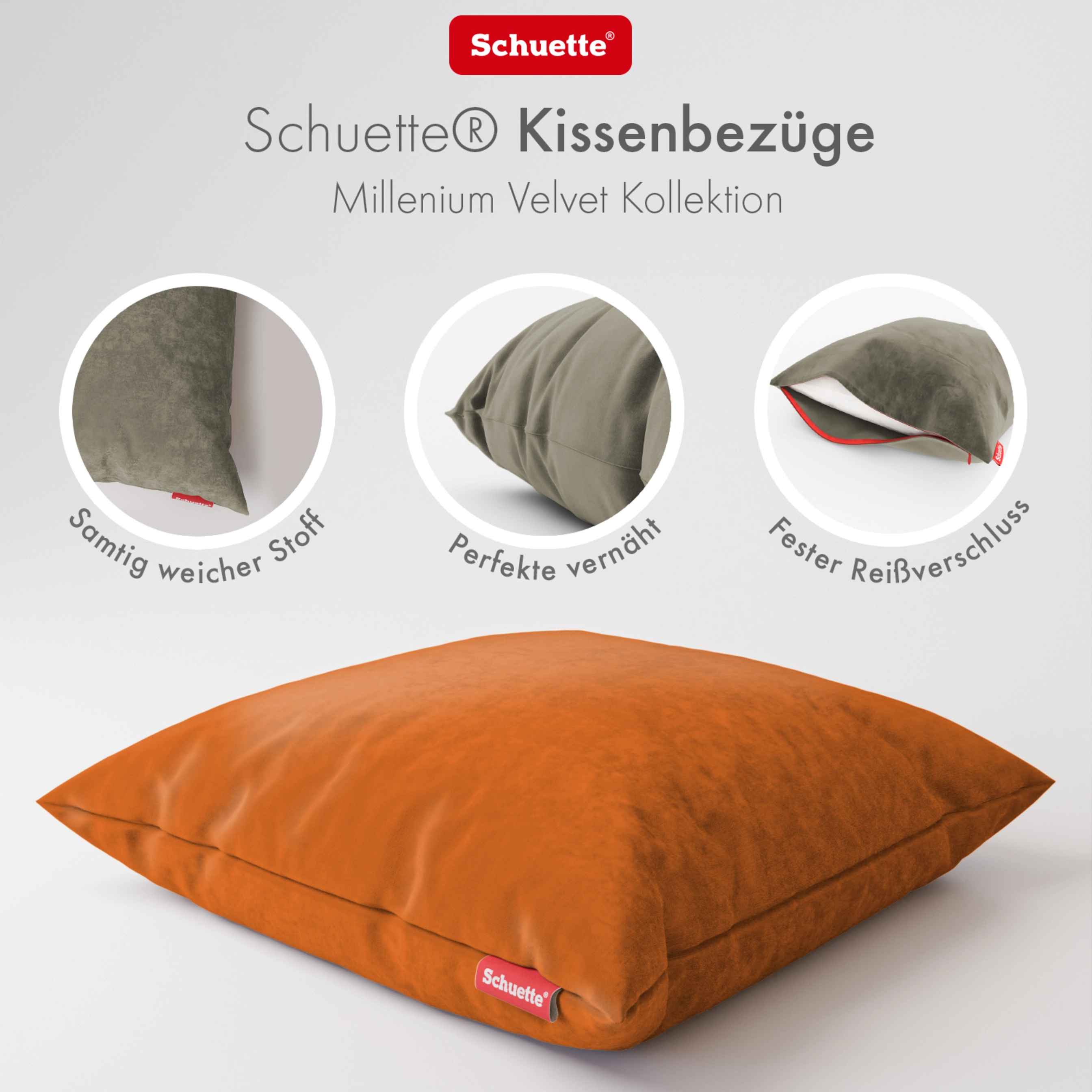 Schuette® Dekorativer Kissenbezug aus Samt mit verdecktem Reißverschluss • Millenium Velvet Kollektion: Marmalade (Orange) • Knitterfrei • Kuschelweich