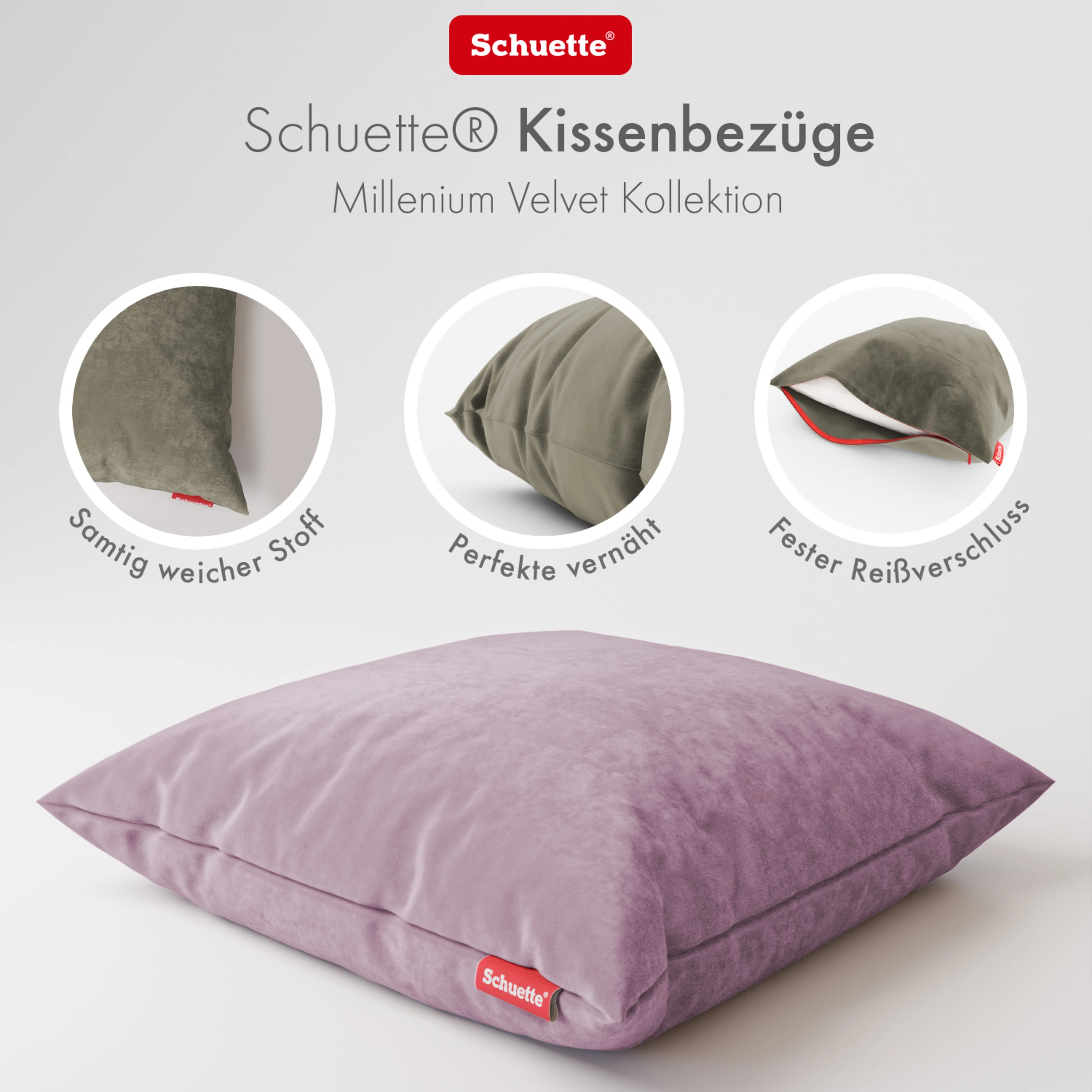 Schuette® Dekorativer Kissenbezug aus Samt mit verdecktem Reißverschluss • Millenium Velvet Kollektion: Purple Grape (Purple) • Knitterfrei • Kuschelweich