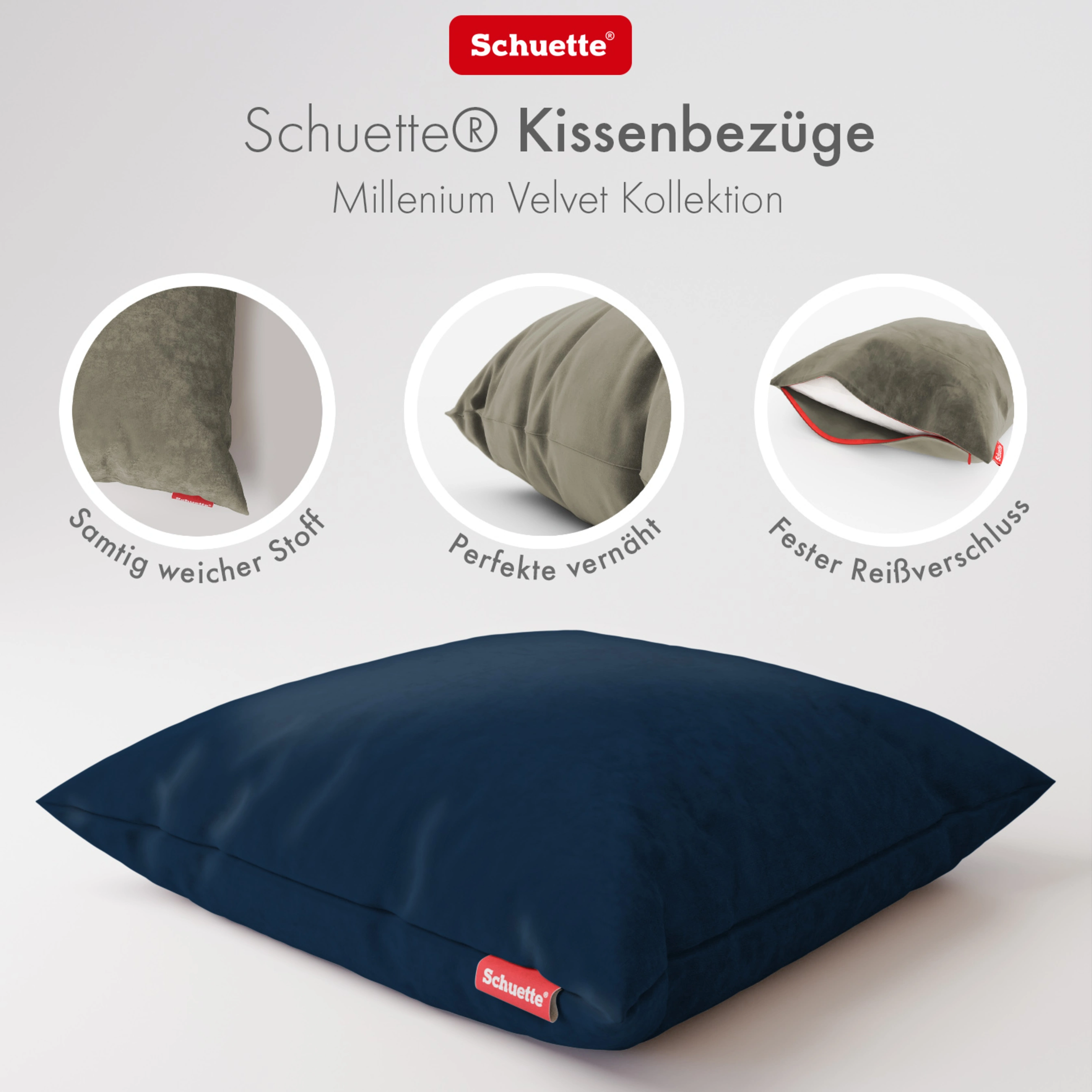 Schuette® Dekorativer Kissenbezug aus Samt mit verdecktem Reißverschluss • Millenium Velvet Kollektion: Royal Blue (Blue) • Knitterfrei • Kuschelweich