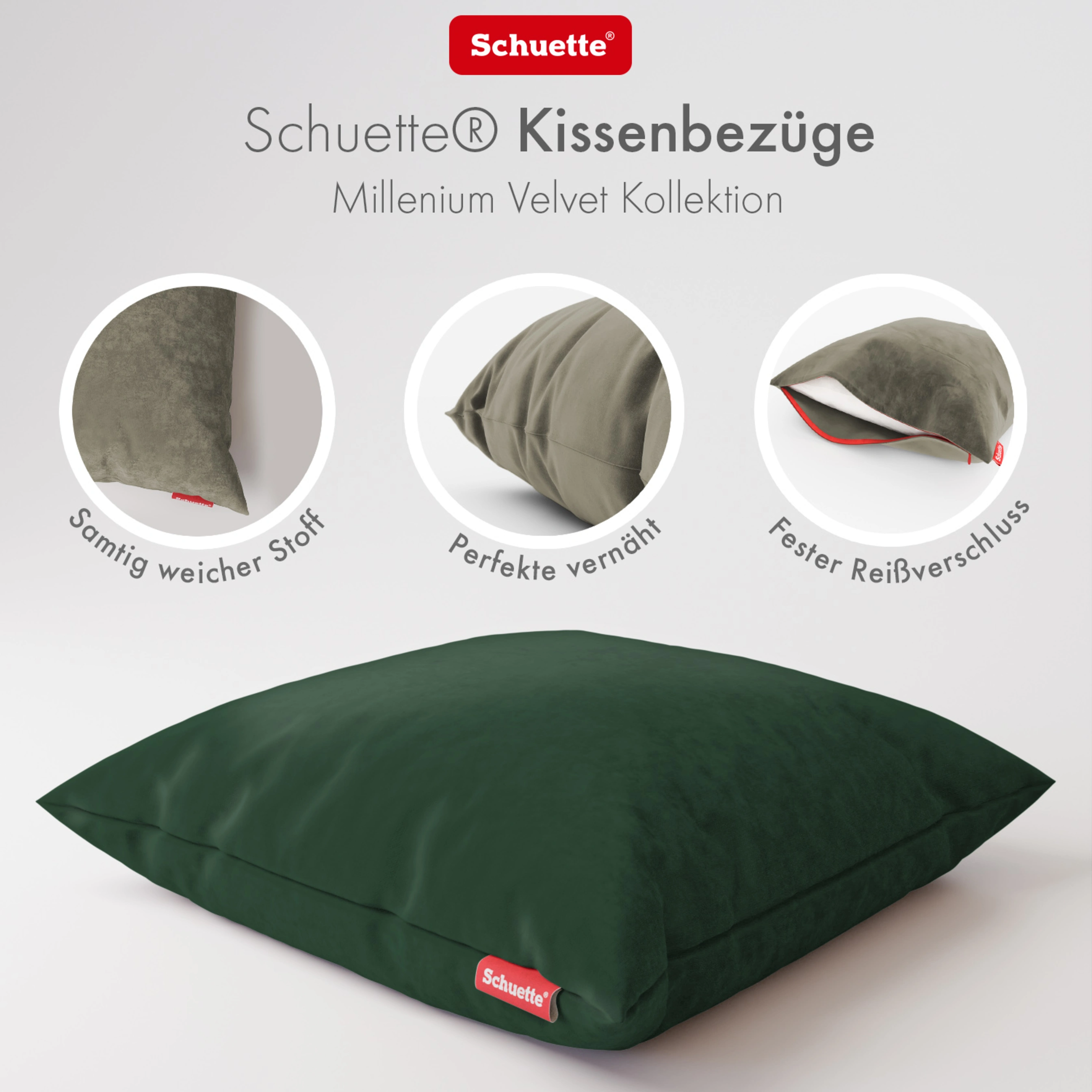 Schuette® Dekorativer Kissenbezug aus Samt mit verdecktem Reißverschluss • Millenium Velvet Kollektion: Dark Forest (Dark Green) • Knitterfrei • Kuschelweich