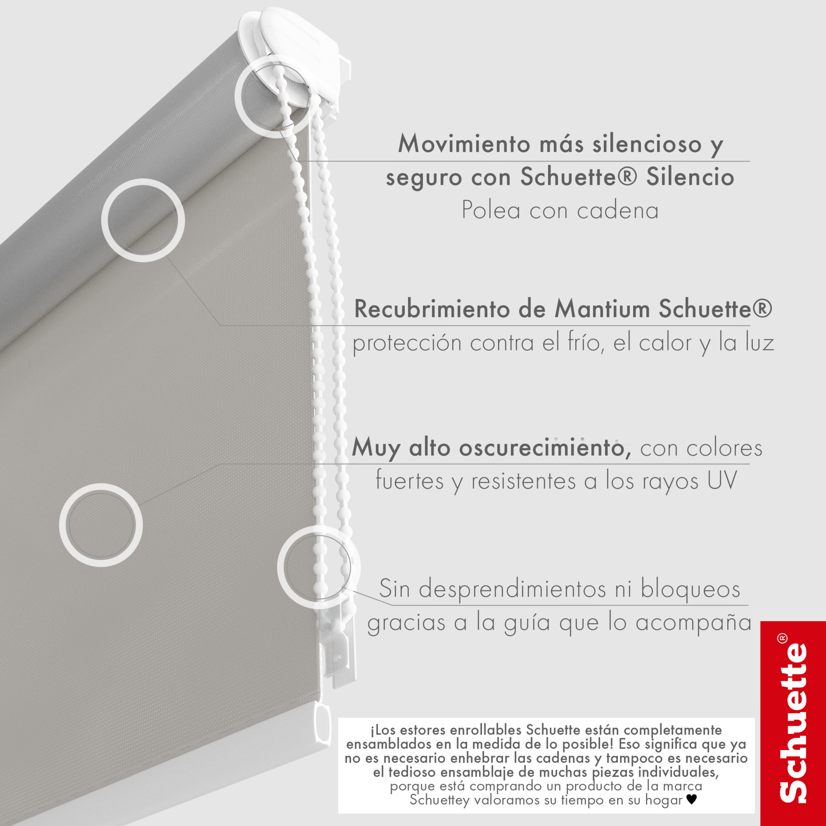 Schuette® Verdunkelungsrollo ohne Bohren & mit Bohren 2in1 nach Maß ● Kollektion Thermo Blackout: Foggy Morning (Grau) ● Profilfarbe: Braun
