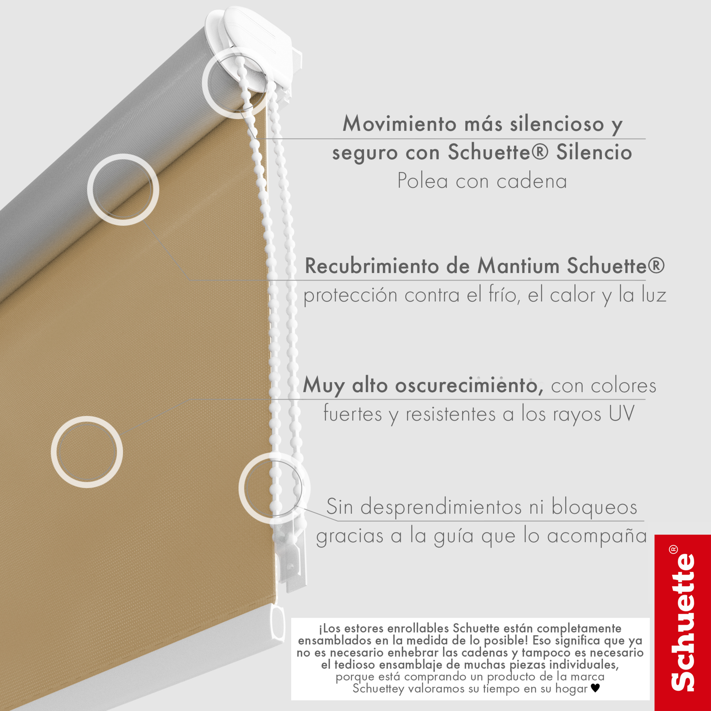 Schuette® Verdunkelungsrollo ohne Bohren & mit Bohren 2in1 nach Maß ● Kollektion Thermo Blackout: Biscotto (Beige) ● Profilfarbe: Grau