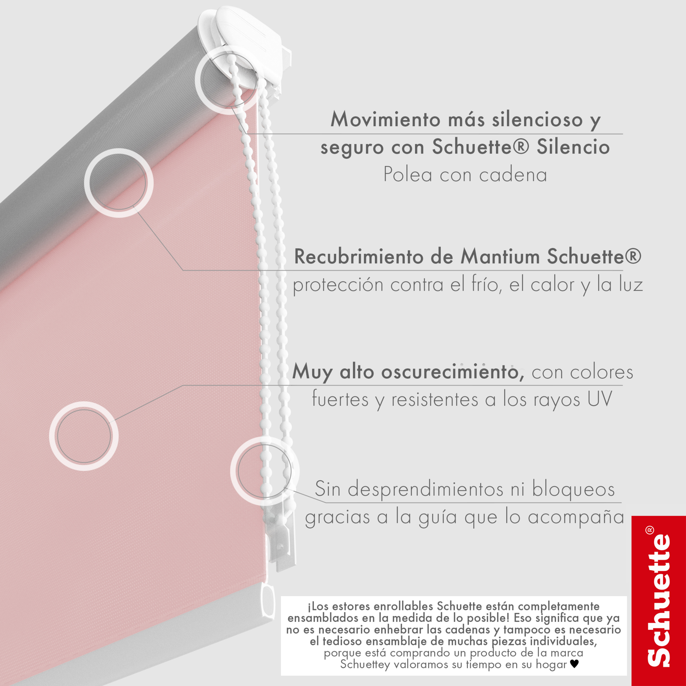 Schuette® Verdunkelungsrollo ohne Bohren & mit Bohren 2in1 nach Maß ● Kollektion Thermo Blackout: Powder Blush (Rosa) ● Profilfarbe: Braun