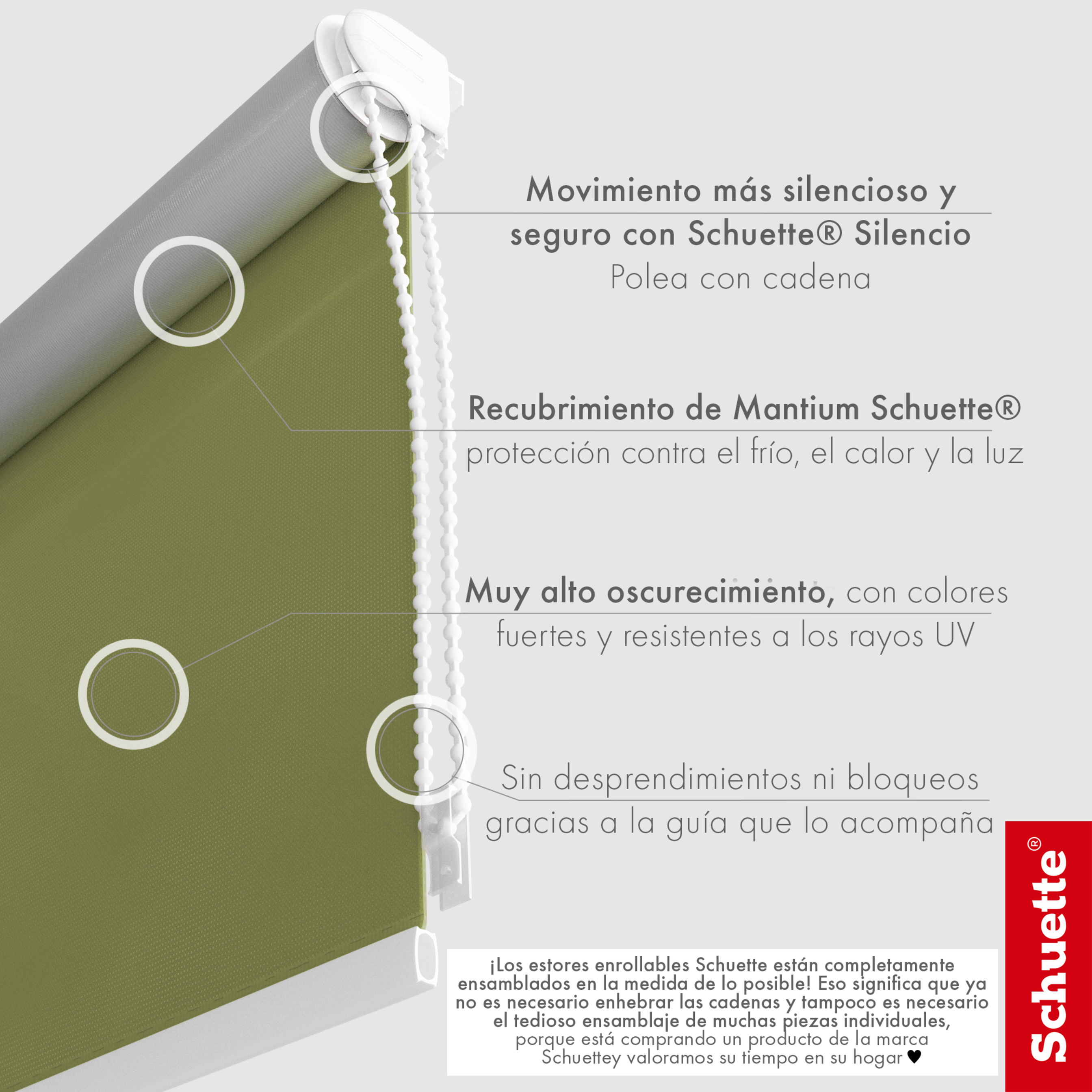 Schuette® Verdunkelungsrollo ohne Bohren & mit Bohren 2in1 nach Maß ● Kollektion Thermo Blackout: European Olive (Grün) ● Profilfarbe: Weiß