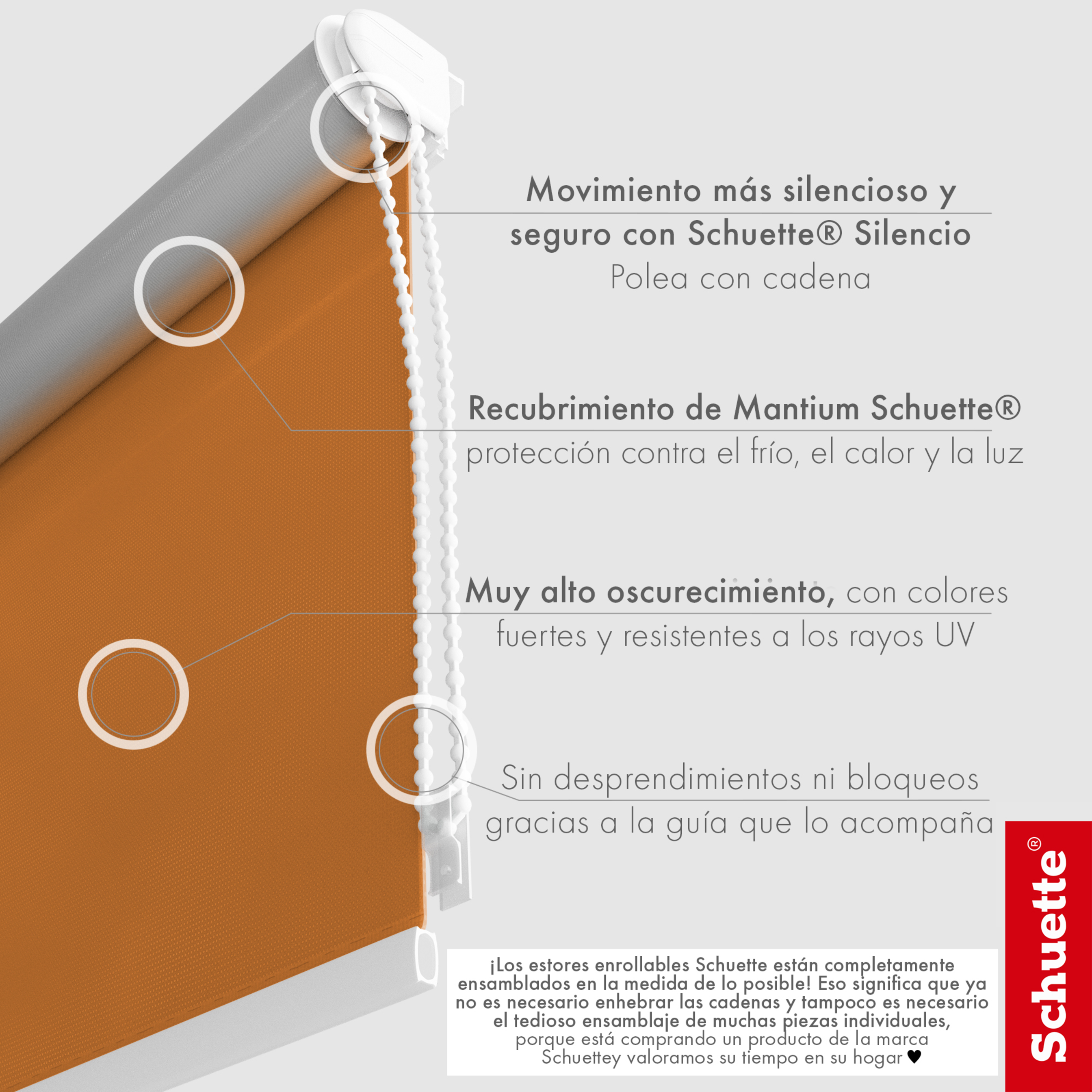 Schuette® Verdunkelungsrollo ohne Bohren & mit Bohren 2in1 nach Maß ● Kollektion Thermo Blackout: Tangerine Touch (Orange) ● Profilfarbe: Weiß