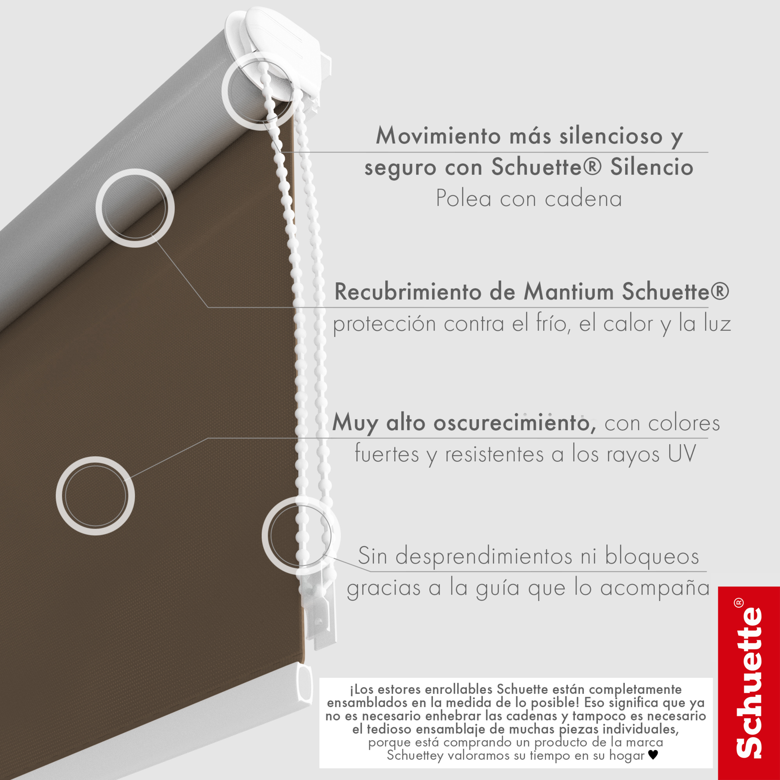 Schuette® Verdunkelungsrollo ohne Bohren & mit Bohren 2in1 nach Maß ● Kollektion Thermo Blackout: Dark Walnut (Braun) ● Profilfarbe: Braun