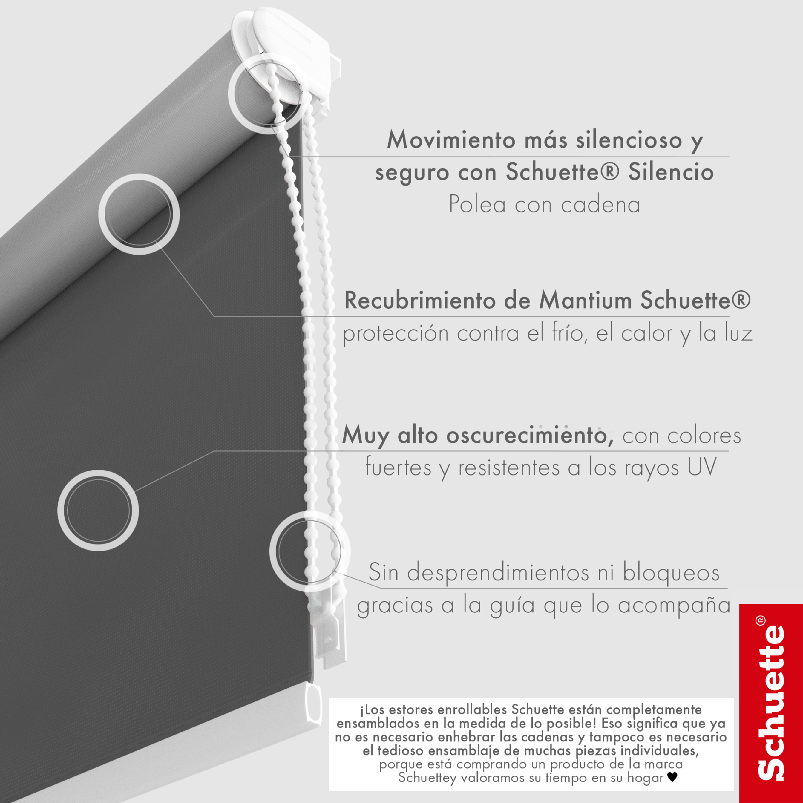 Schuette® Verdunkelungsrollo ohne Bohren & mit Bohren 2in1 nach Maß ● Kollektion Thermo Blackout: Shadow Grey (Grau) ● Profilfarbe: Weiß