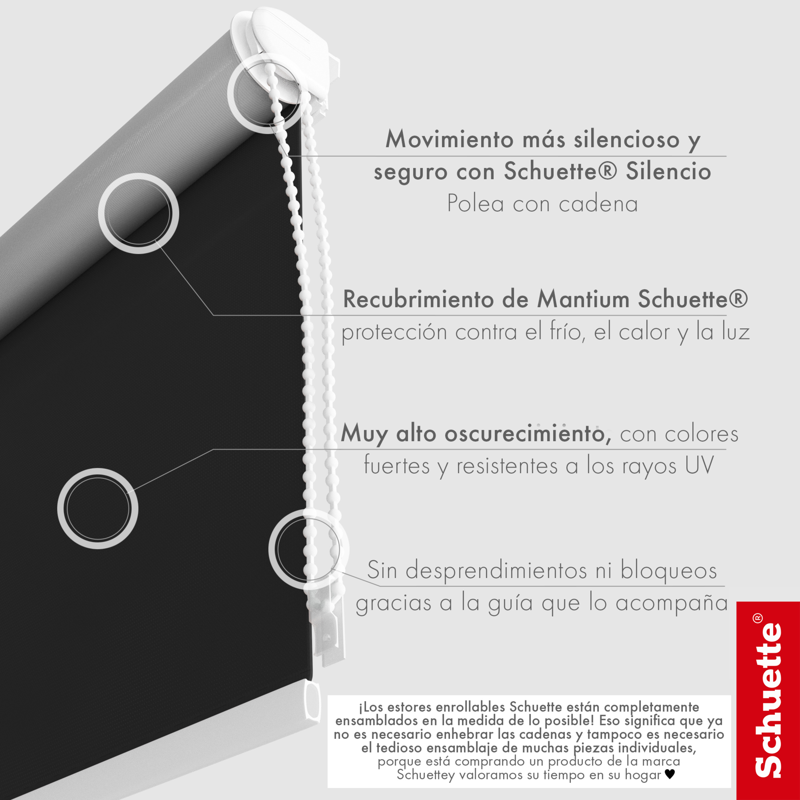 Schuette® Verdunkelungsrollo ohne Bohren & mit Bohren 2in1 nach Maß ● Kollektion Thermo Blackout: Onyx Stone (Schwarz) ● Profilfarbe: Weiß