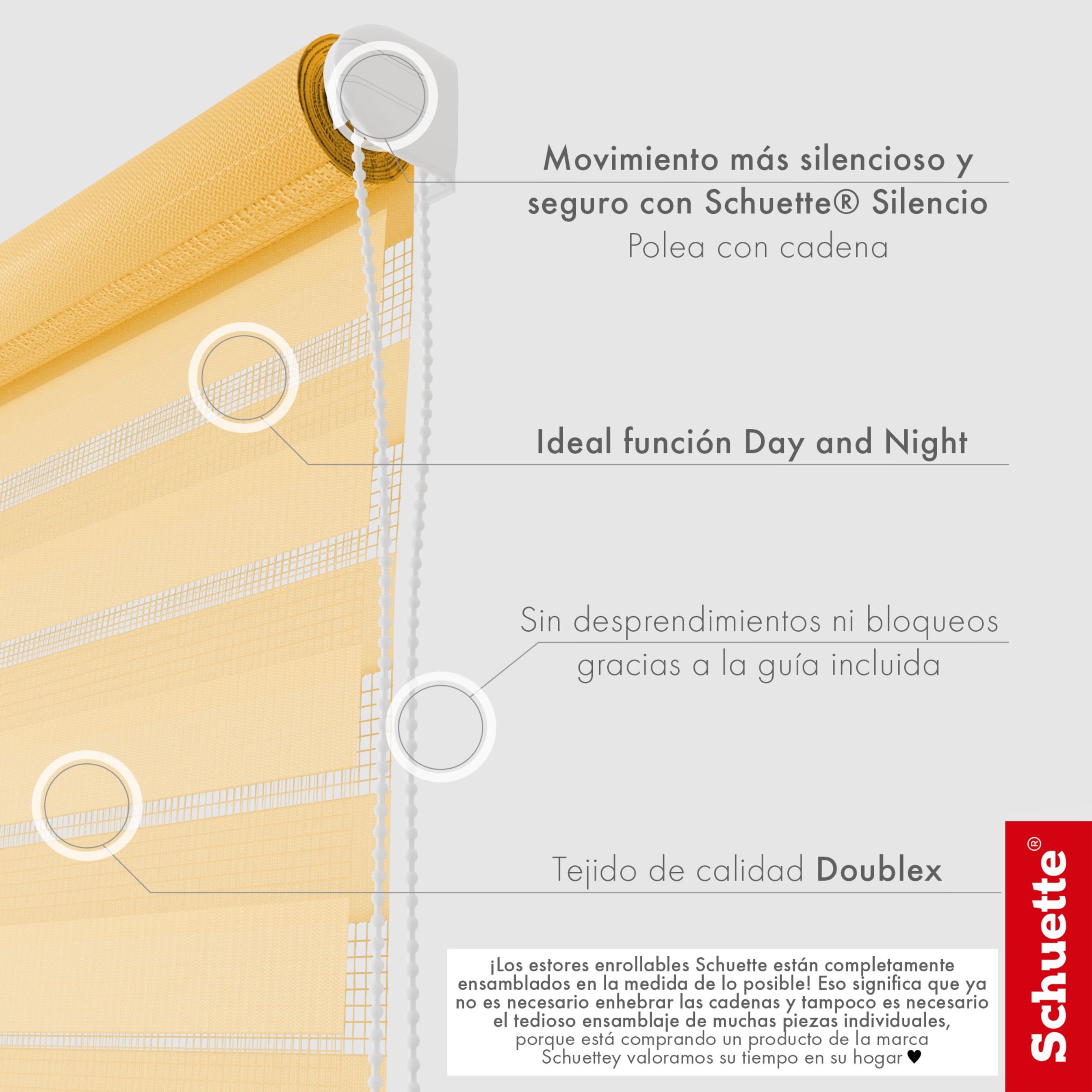 Schuette® Tag und Nacht Rollo ohne Bohren & mit Bohren 2in1 nach Maß • Doppelrollo Kollektion: Sand Castle (Beige) • Profilfarbe: Weiß