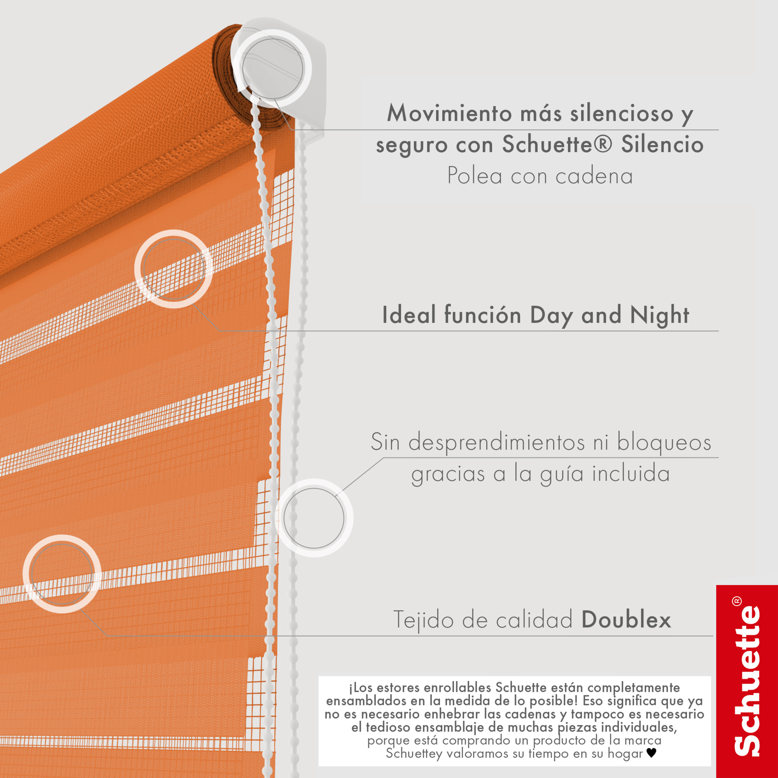 Schuette® Tag und Nacht Rollo ohne Bohren & mit Bohren 2in1 nach Maß • Doppelrollo Kollektion: Sweet Orange (Orange) • Profilfarbe: Weiß