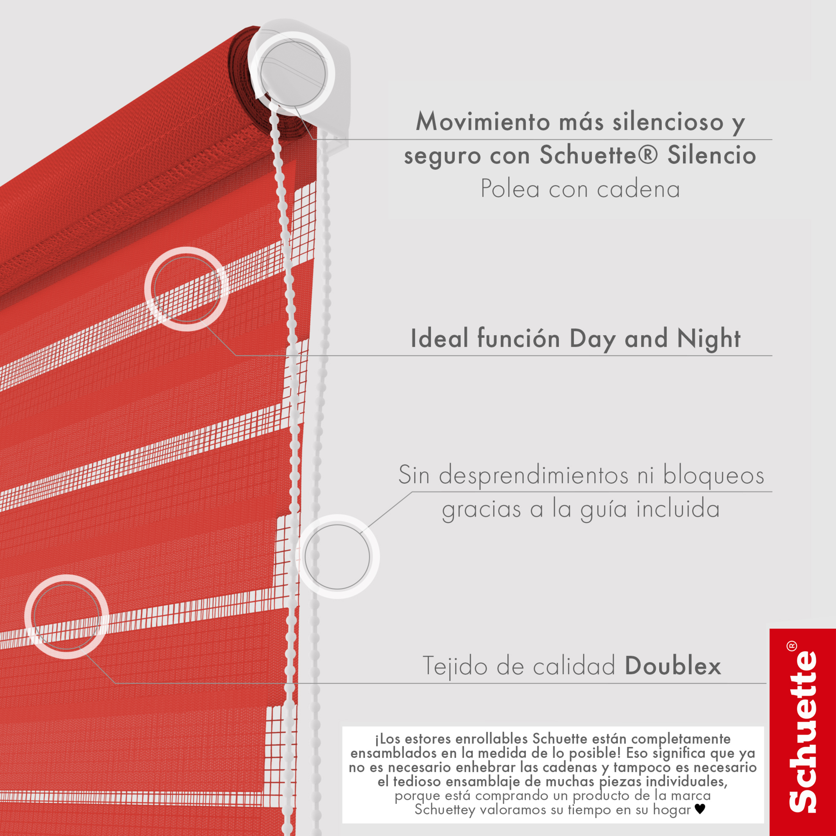 Schuette® Tag und Nacht Rollo ohne Bohren & mit Bohren 2in1 nach Maß • Doppelrollo Kollektion: Red Rose (Rot) • Profilfarbe: Weiß