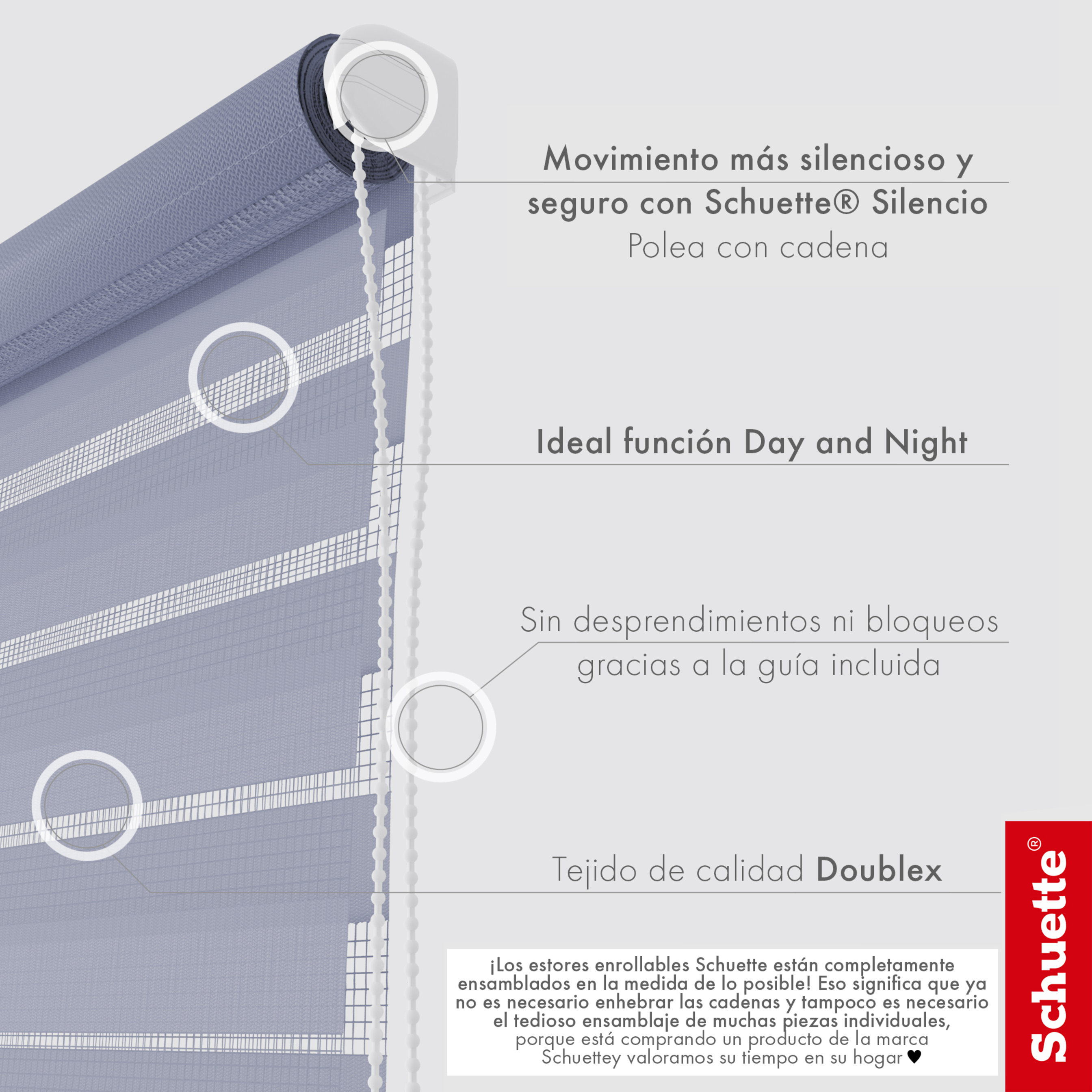 Schuette® Tag und Nacht Rollo ohne Bohren & mit Bohren 2in1 nach Maß • Doppelrollo Kollektion: Blooming Iris (Violett) • Profilfarbe: Weiß