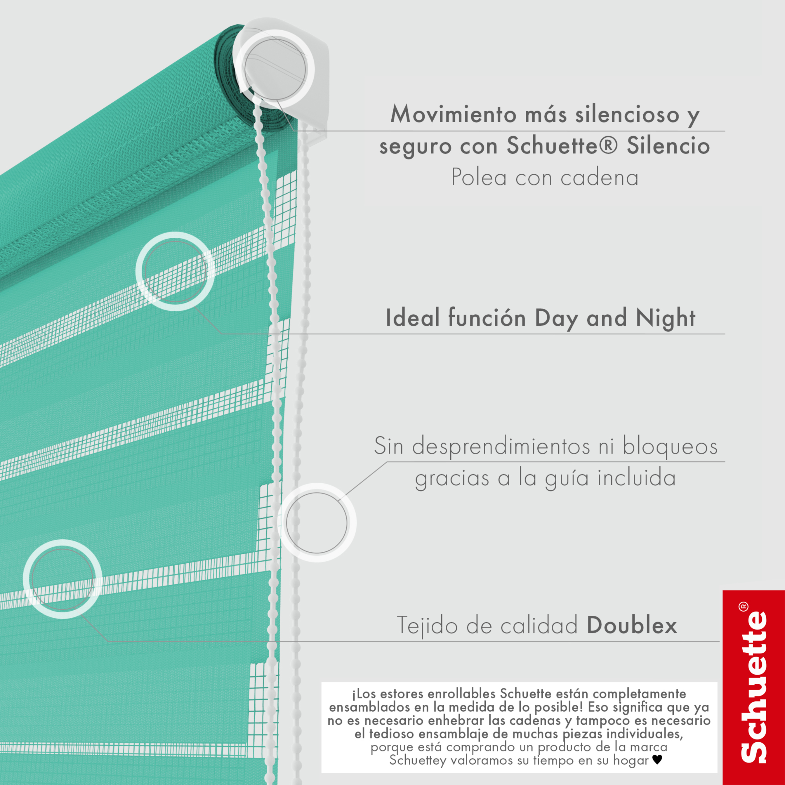 Schuette® Tag und Nacht Rollo ohne Bohren & mit Bohren 2in1 nach Maß • Doppelrollo Kollektion: Sea Eye (Türkis) • Profilfarbe: Braun