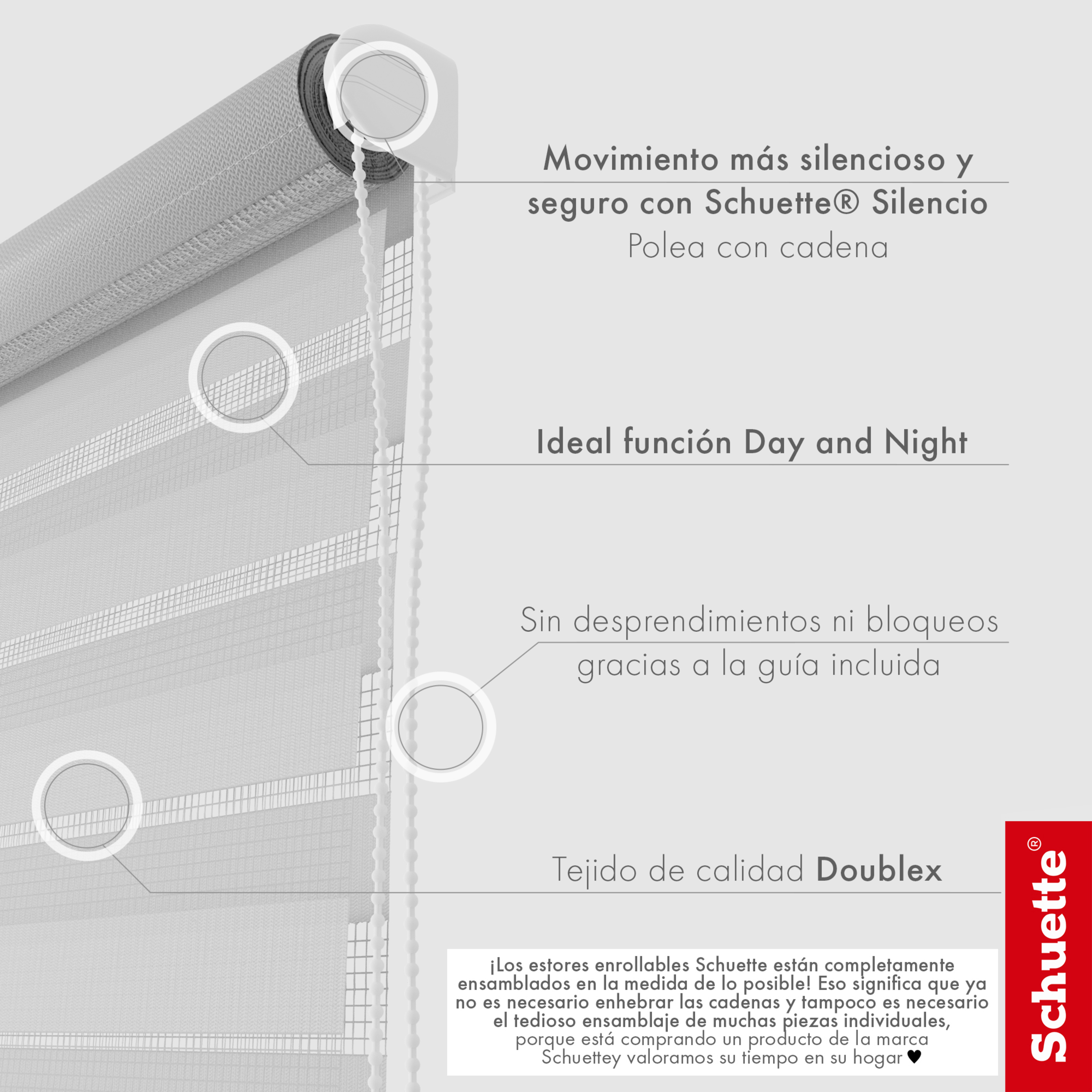 Schuette® Tag und Nacht Rollo ohne Bohren & mit Bohren 2in1 nach Maß • Doppelrollo Kollektion: Cloudy Day (Grau) • Profilfarbe: Weiß