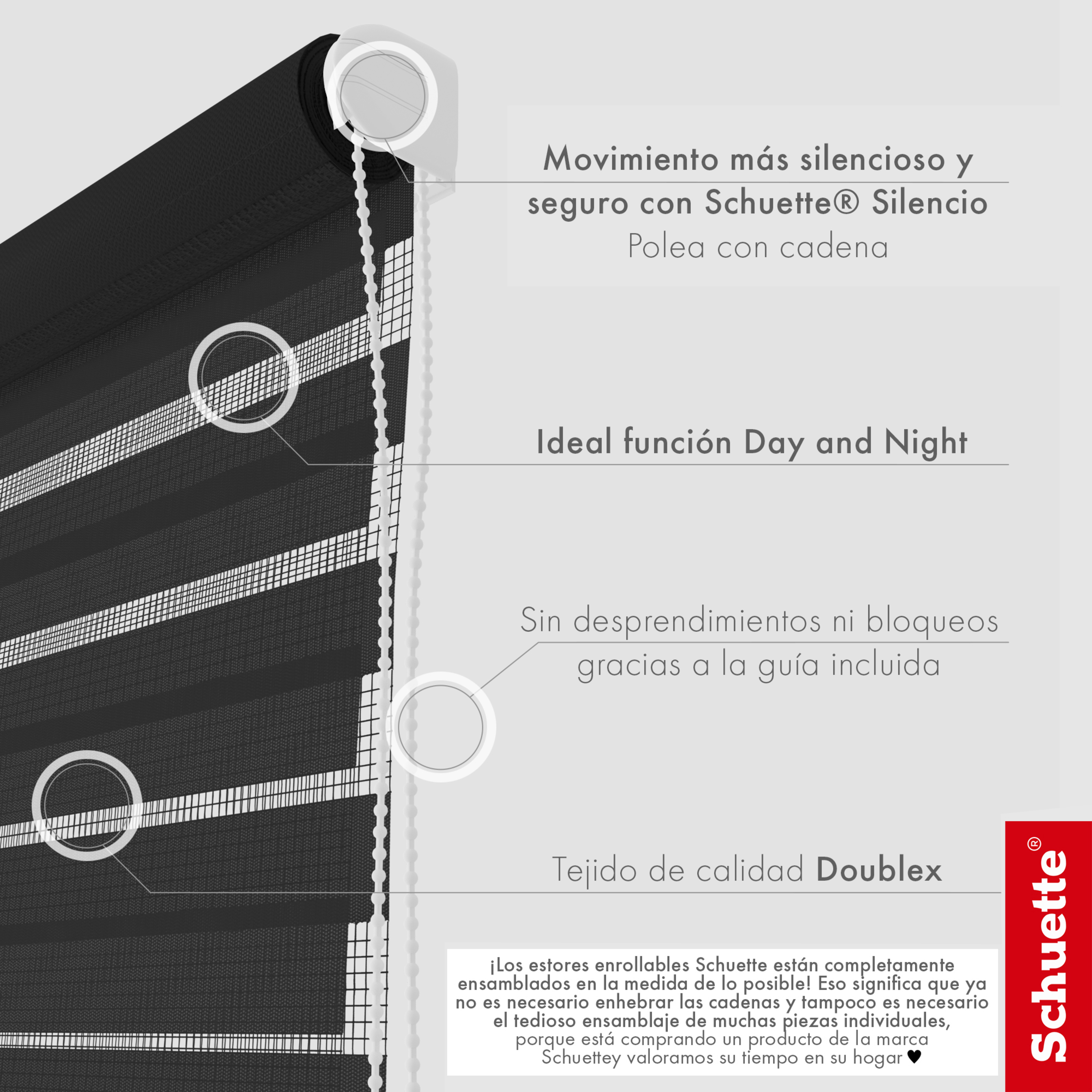 Schuette® Tag und Nacht Rollo ohne Bohren & mit Bohren 2in1 nach Maß • Doppelrollo Kollektion: Black Flag (Schwarz) • Profilfarbe: Schwarz
