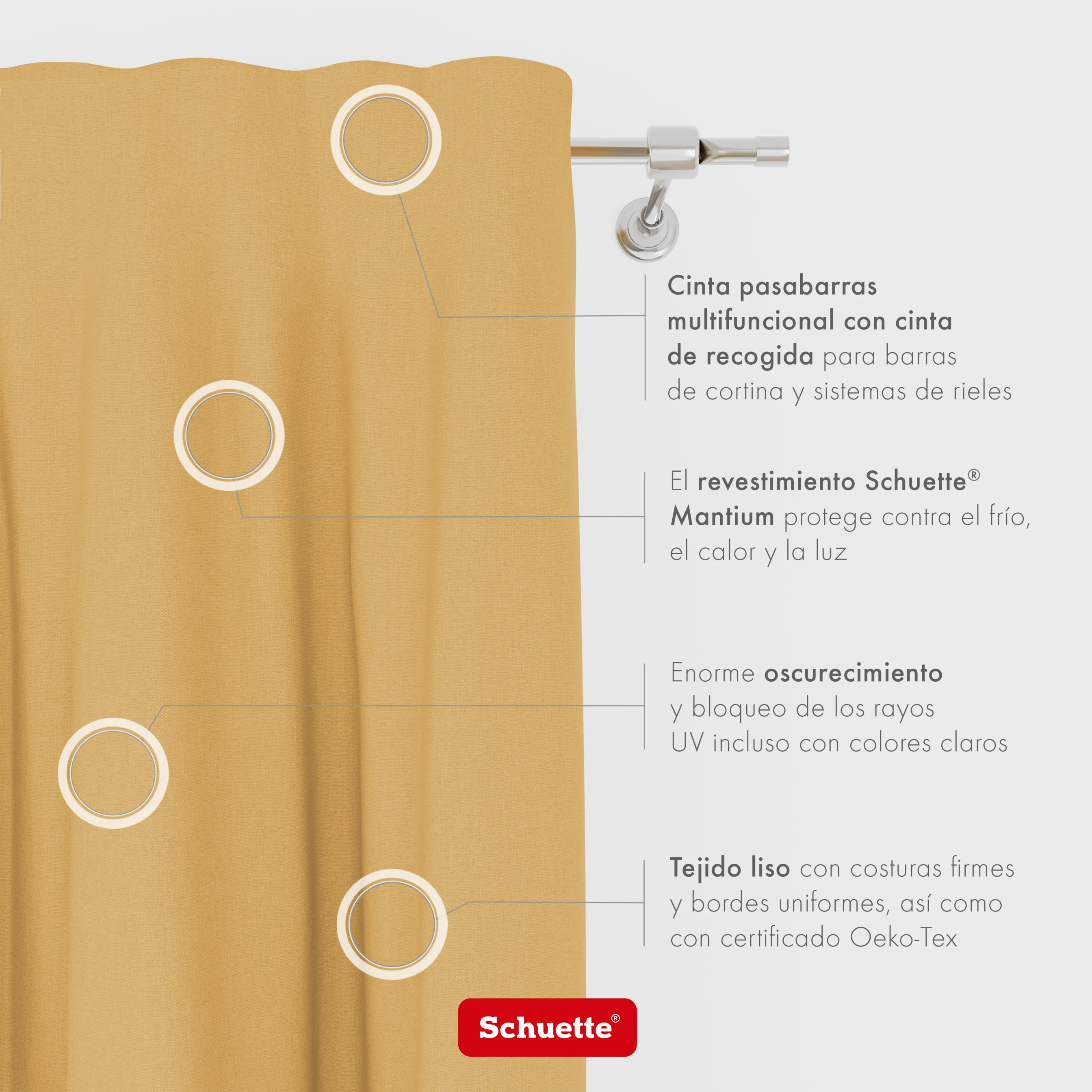 Schuette® Verdunkelungs-Vorhang Gardine mit Tunnelband nach Maß ● Century Black Kollektion: Tuscan sun (Beige) ● 1 Stück ● Knitterfrei Pflegeleicht Thermo Blickdicht & stark Abdunkelnd